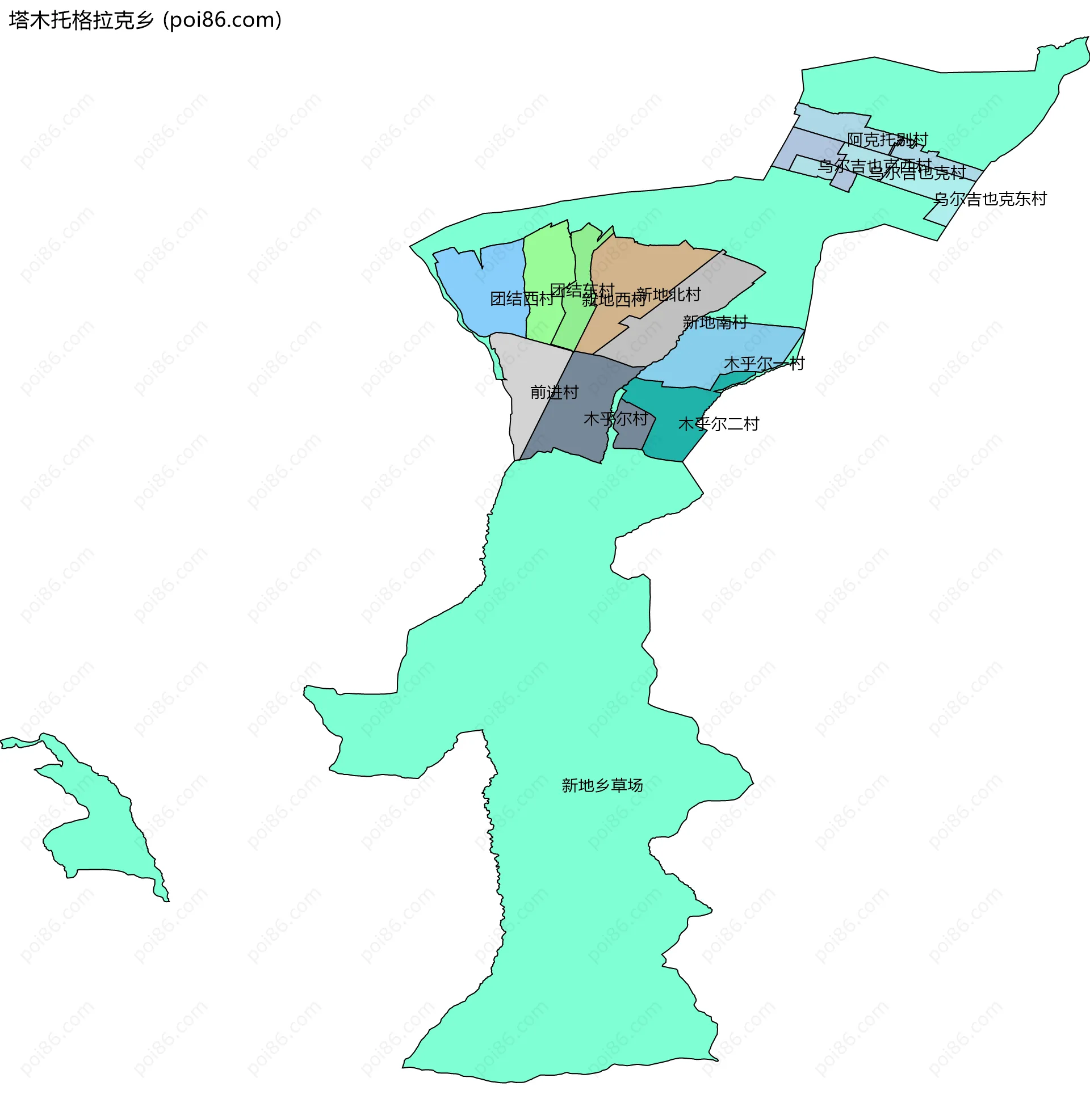 塔木托格拉克乡边界地图(五级行政区划)