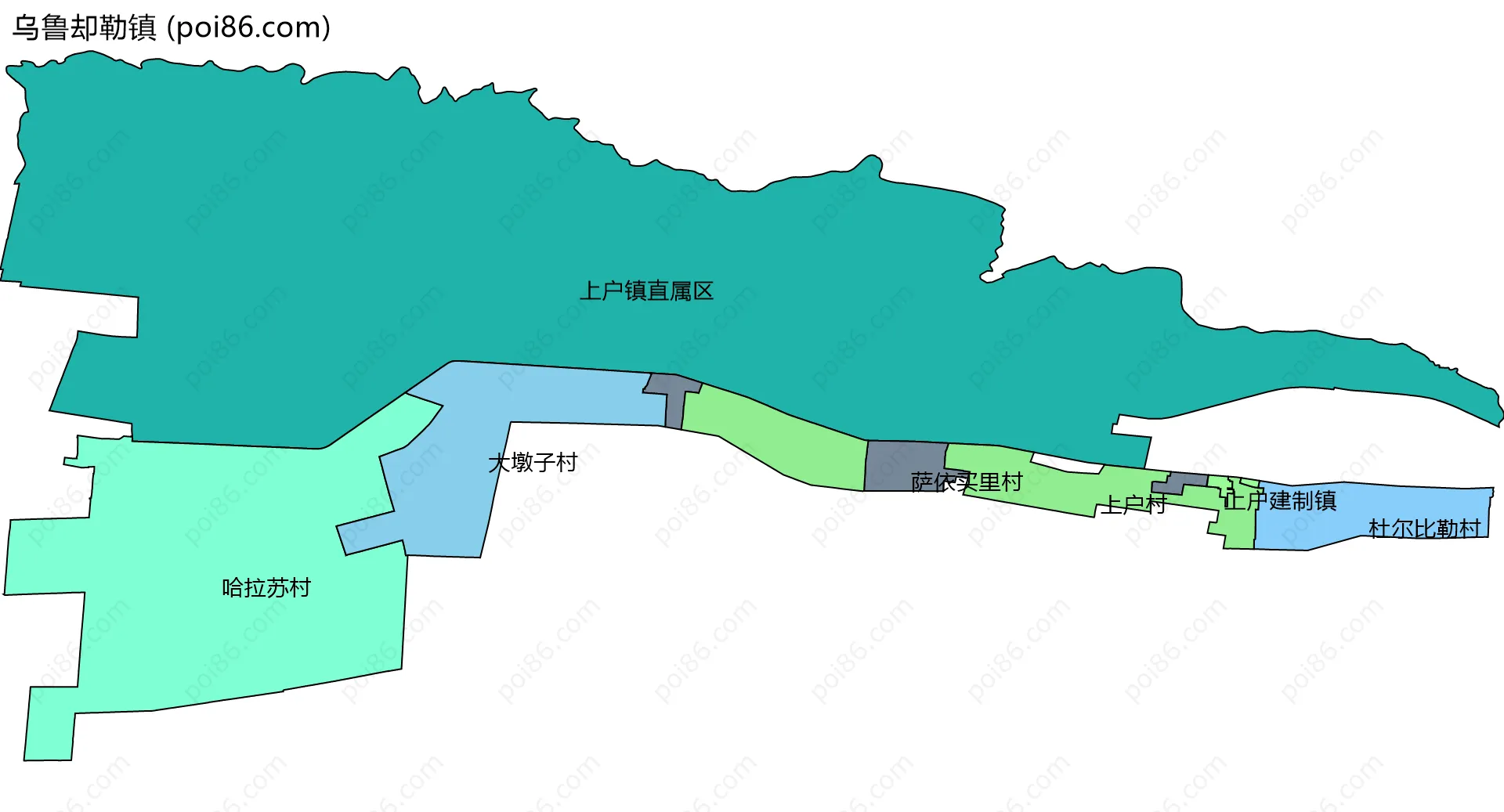 乌鲁却勒镇边界地图(五级行政区划)