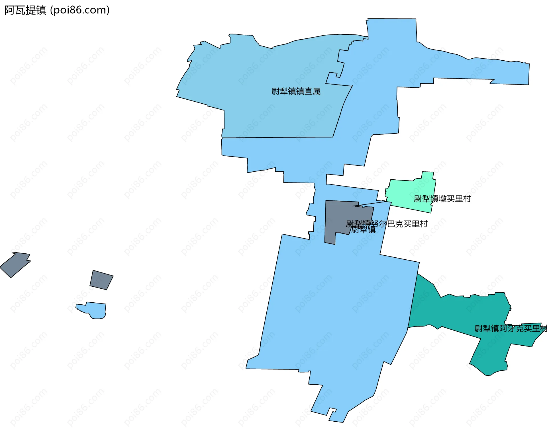 阿瓦提镇边界地图(五级行政区划)