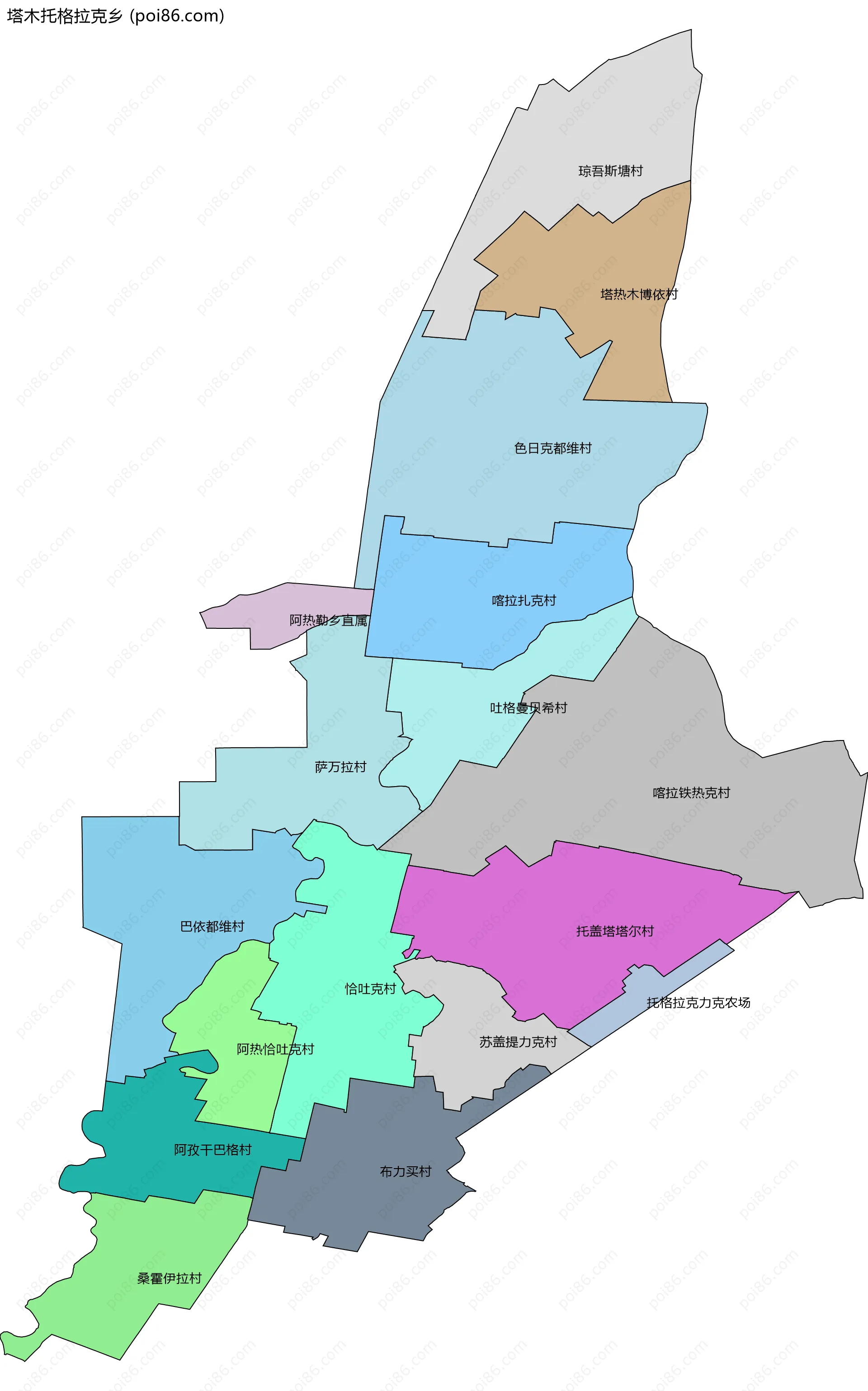 塔木托格拉克乡边界地图(五级行政区划)