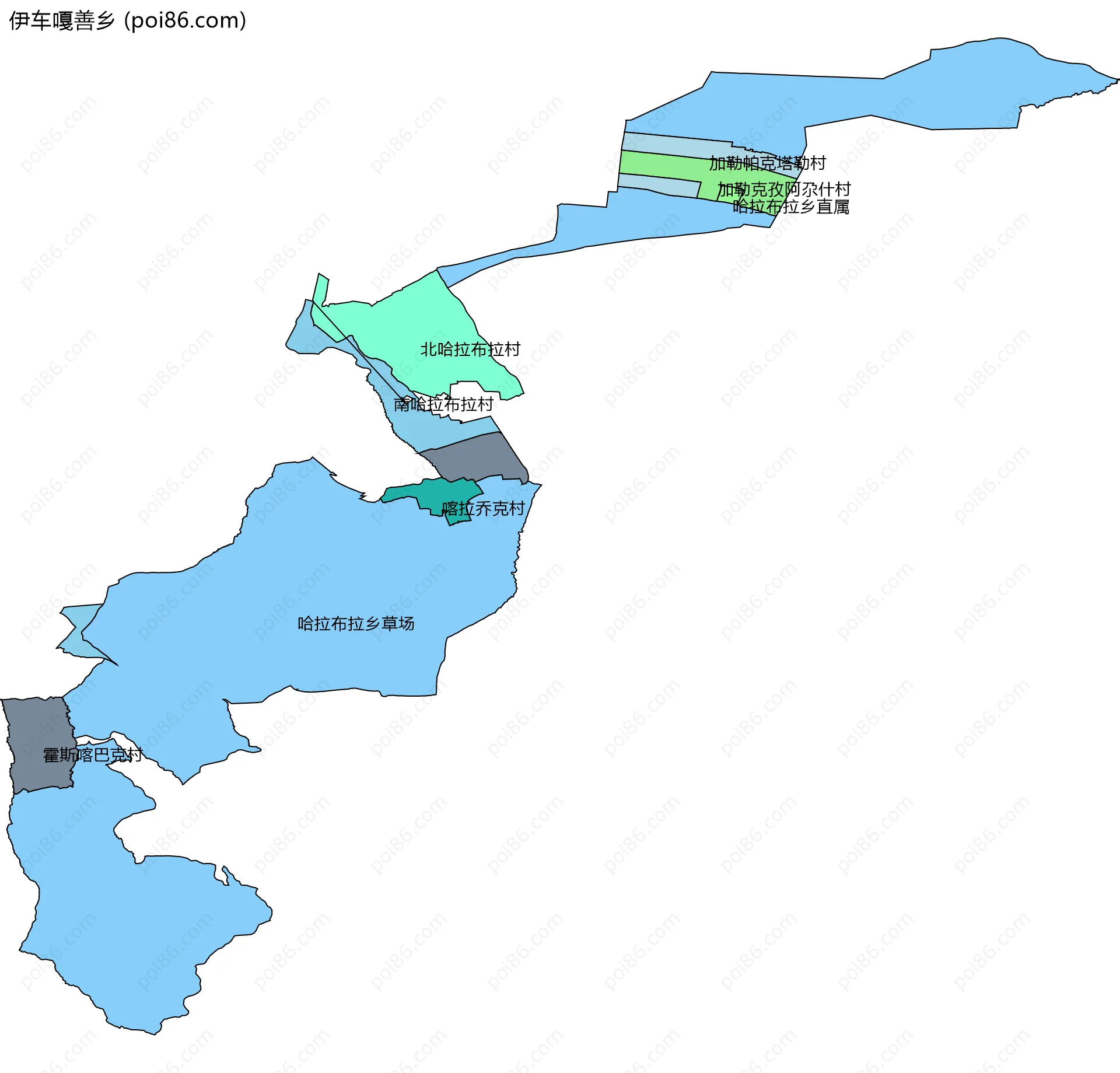 伊车嘎善乡边界地图(五级行政区划)
