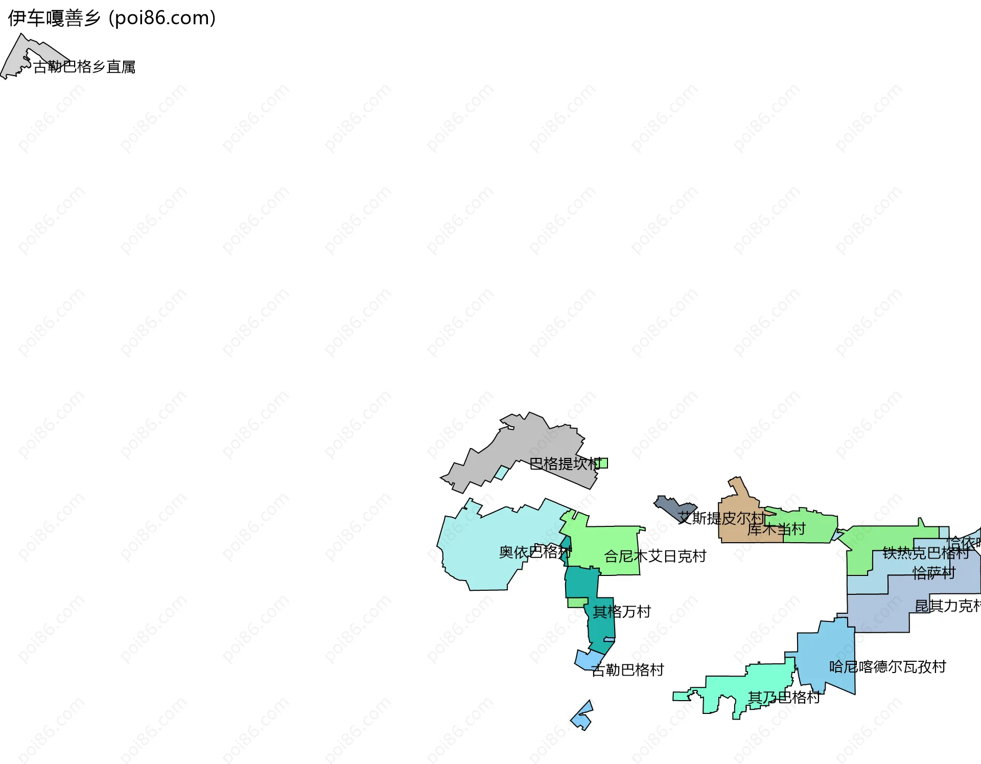 伊车嘎善乡边界地图(五级行政区划)