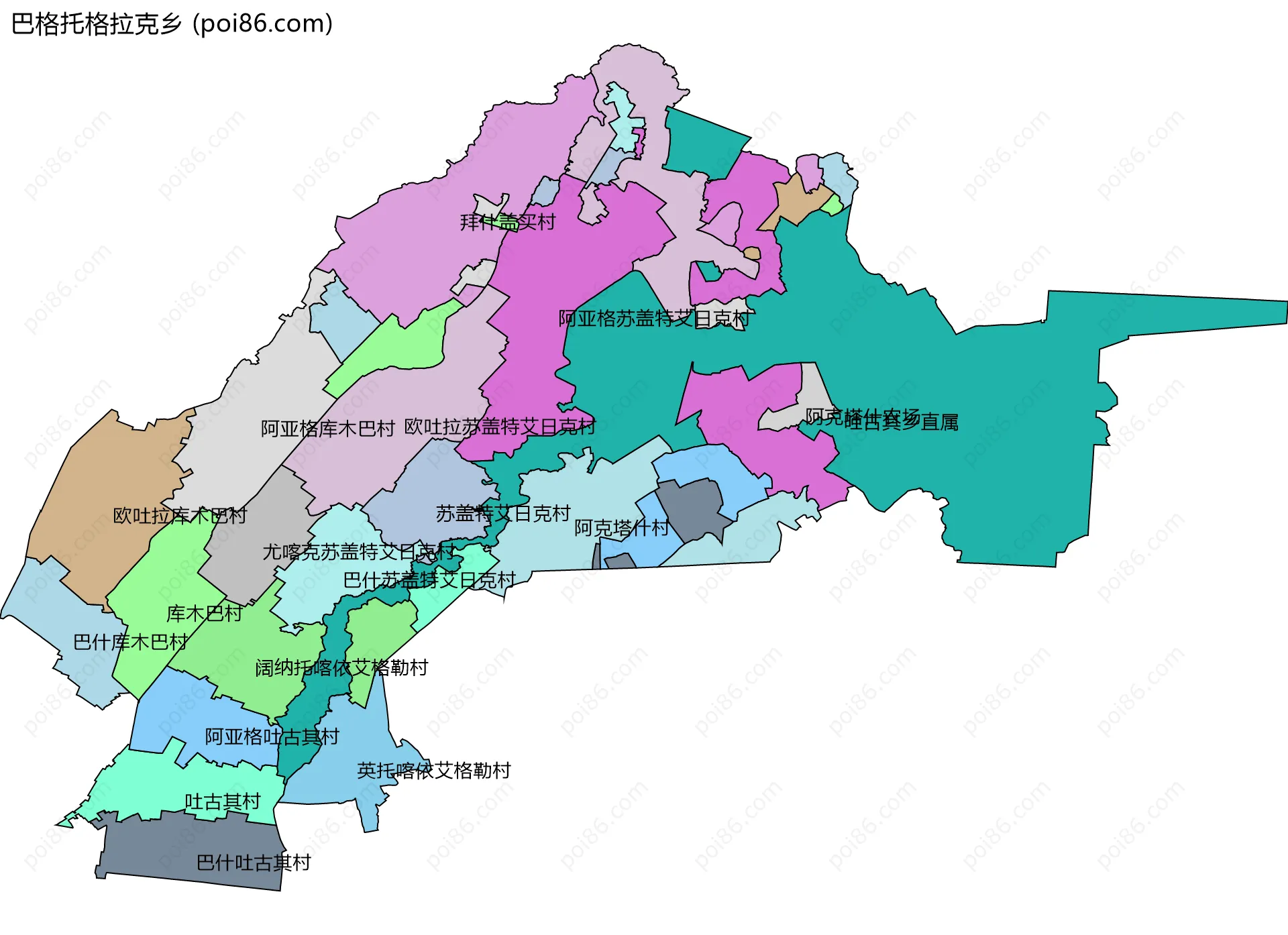 巴格托格拉克乡边界地图(五级行政区划)