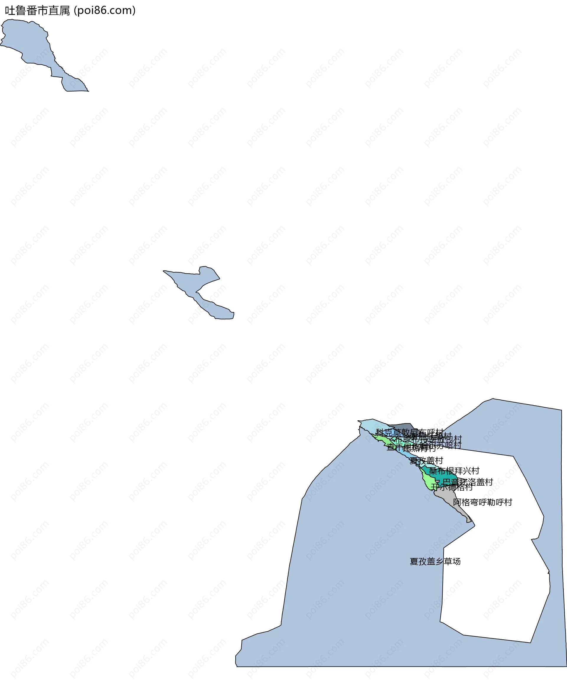吐鲁番市直属边界地图(五级行政区划)