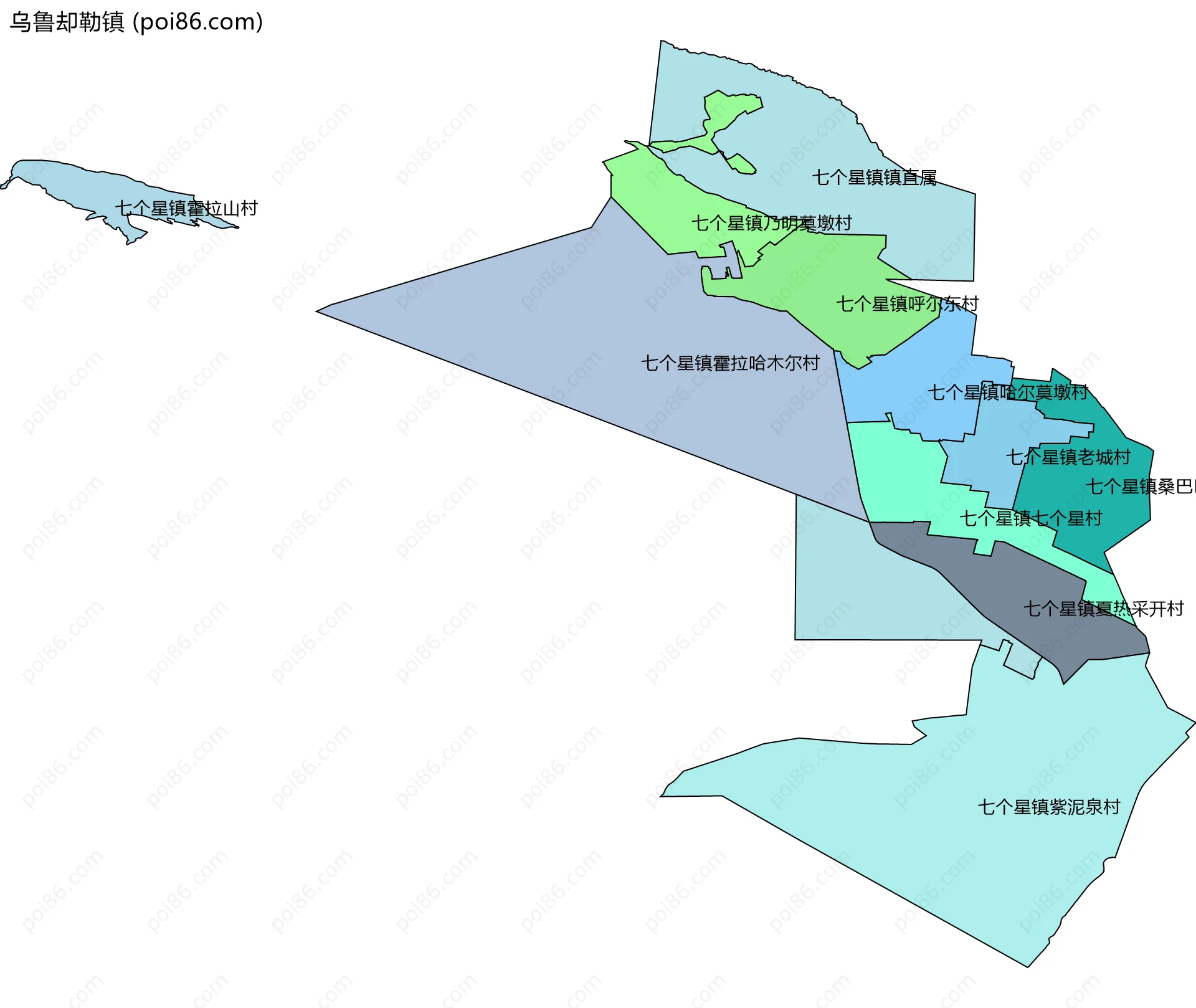 乌鲁却勒镇边界地图(五级行政区划)