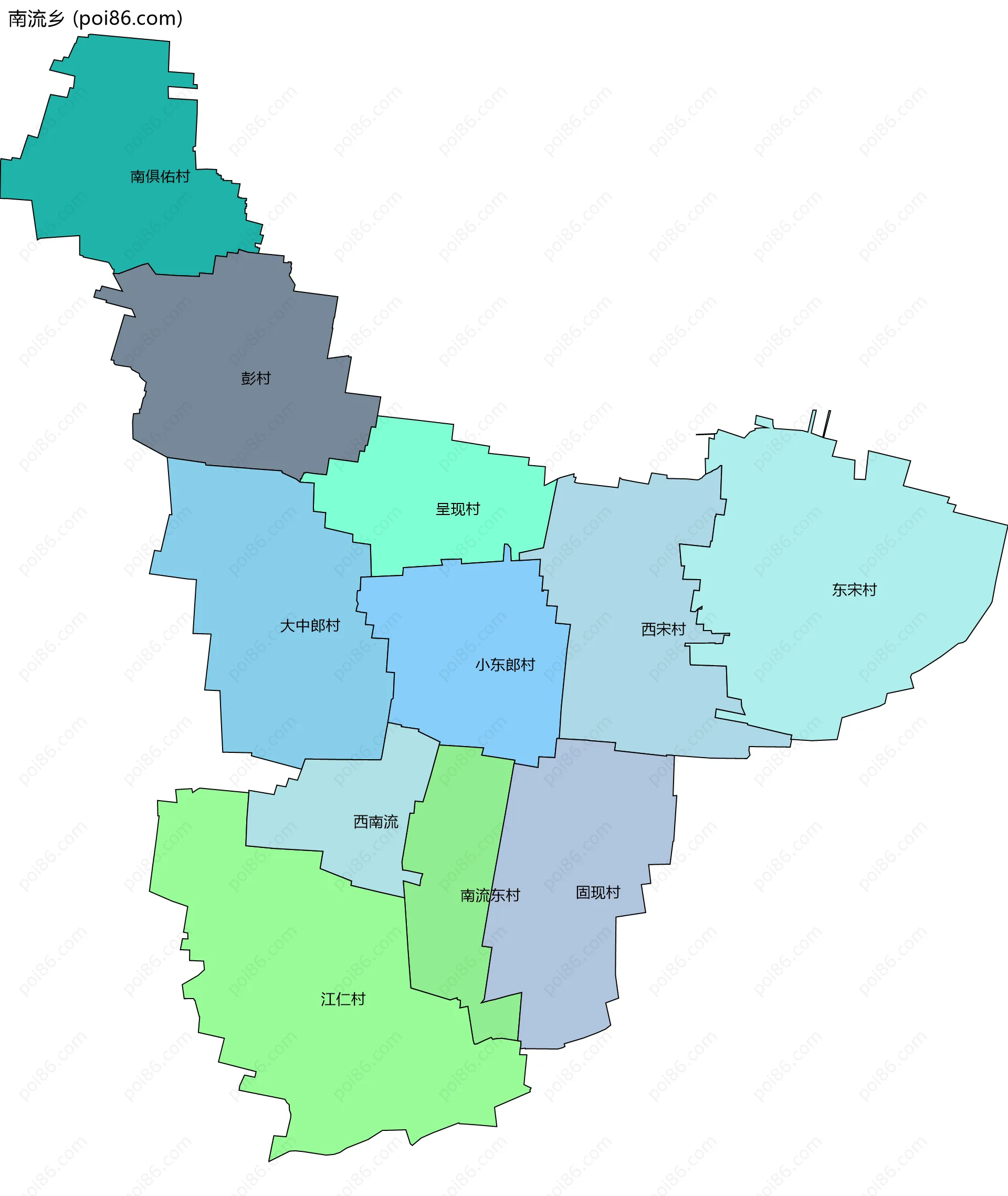 南流乡边界地图(五级行政区划)