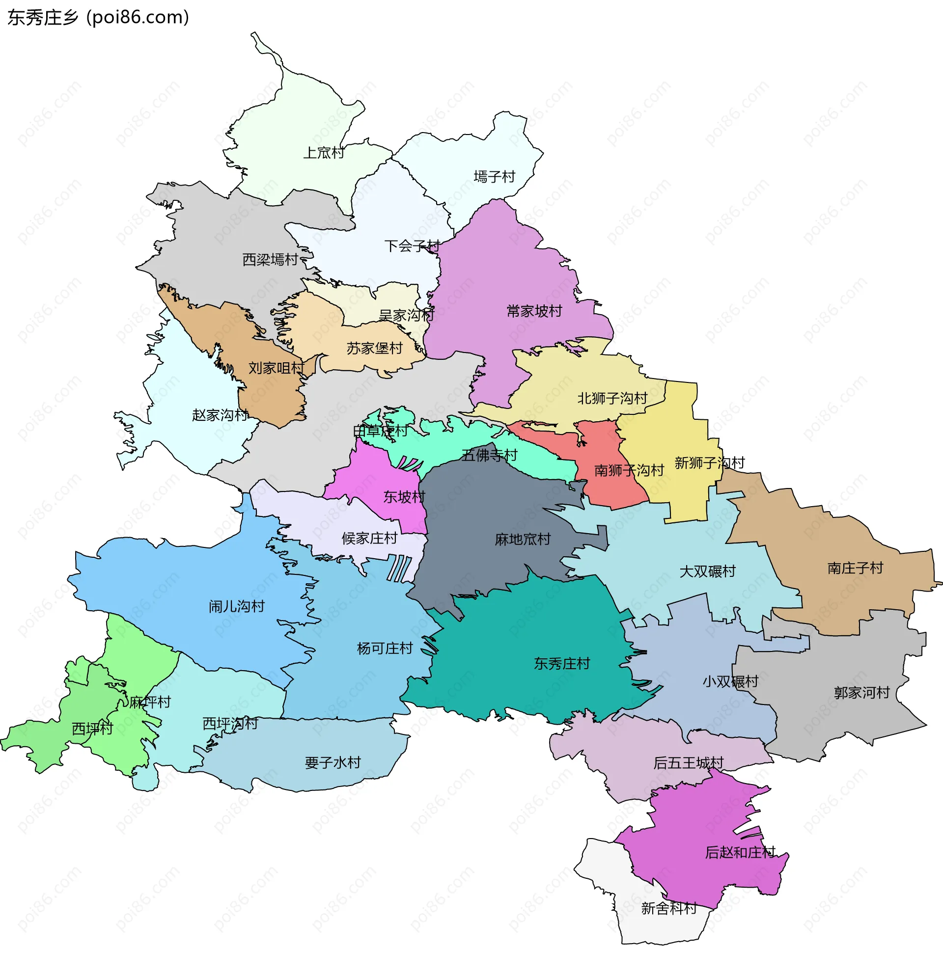 东秀庄乡边界地图(五级行政区划)