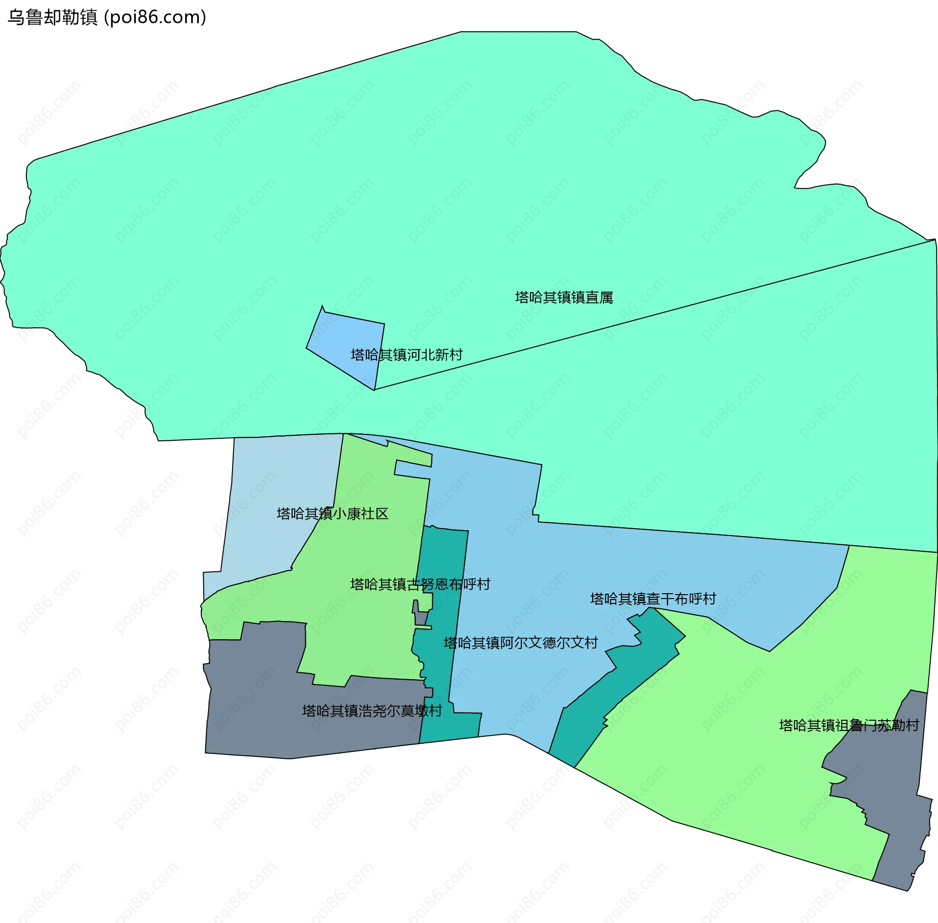 乌鲁却勒镇边界地图(五级行政区划)