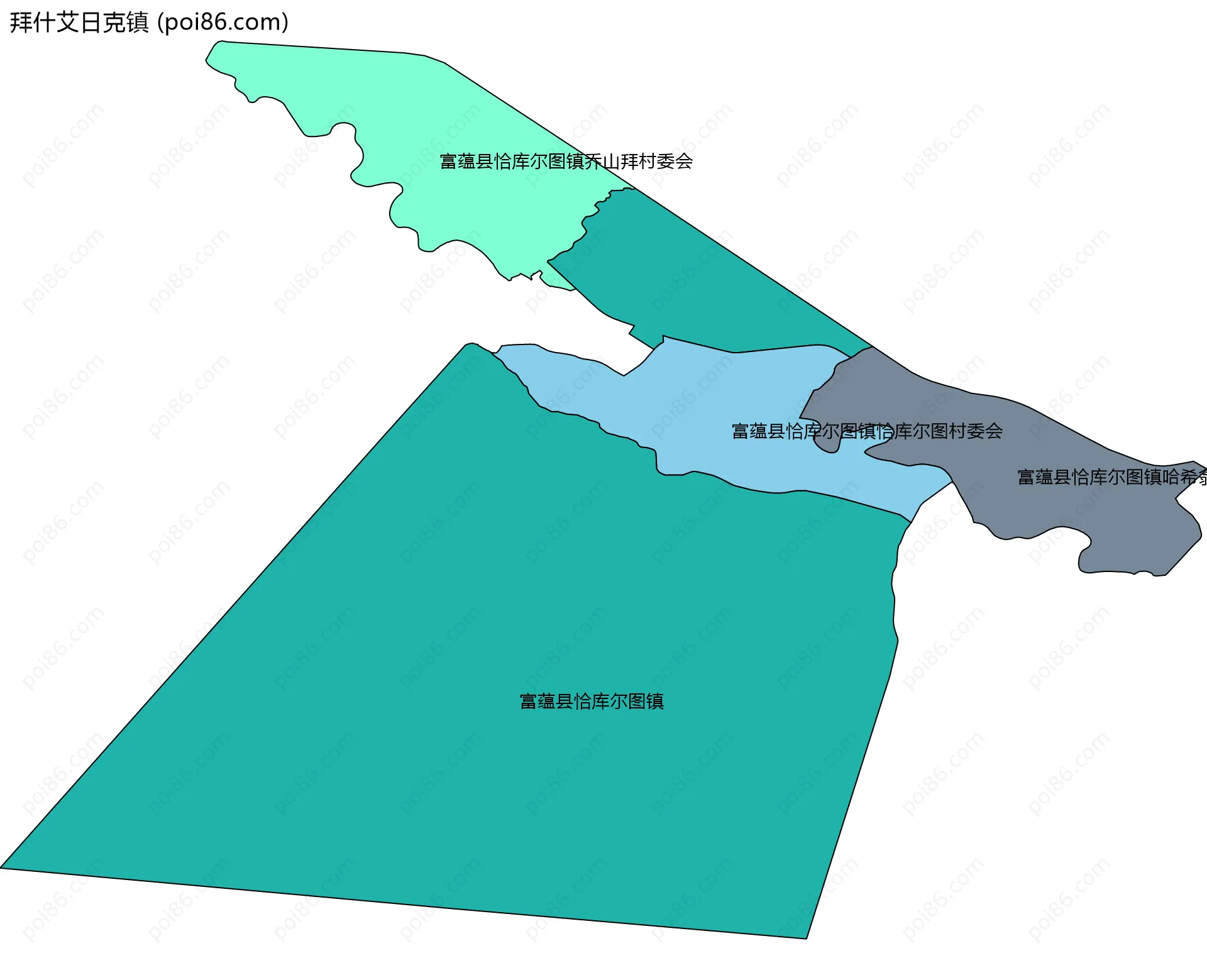 拜什艾日克镇边界地图(五级行政区划)