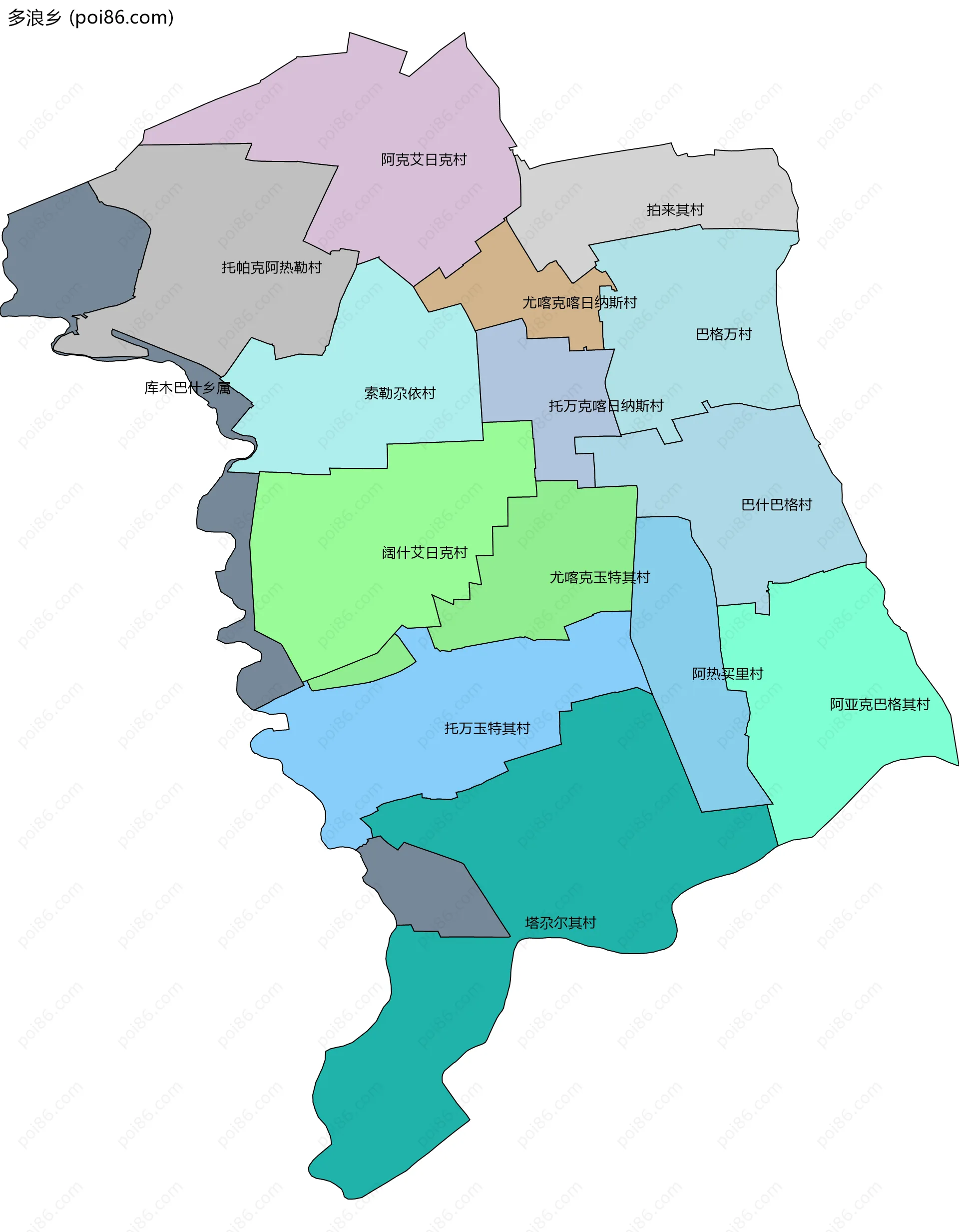 多浪乡边界地图(五级行政区划)