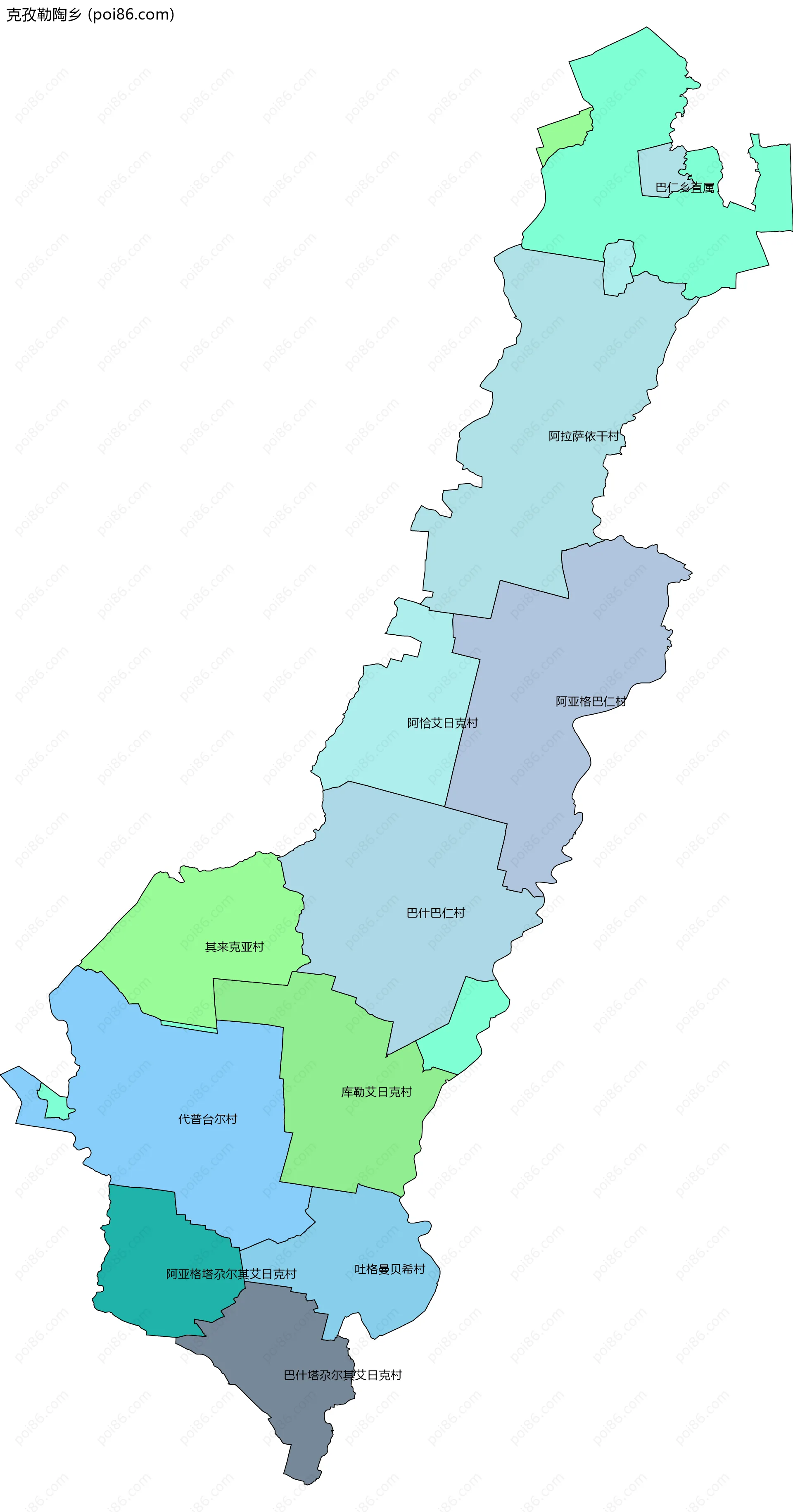 克孜勒陶乡边界地图(五级行政区划)