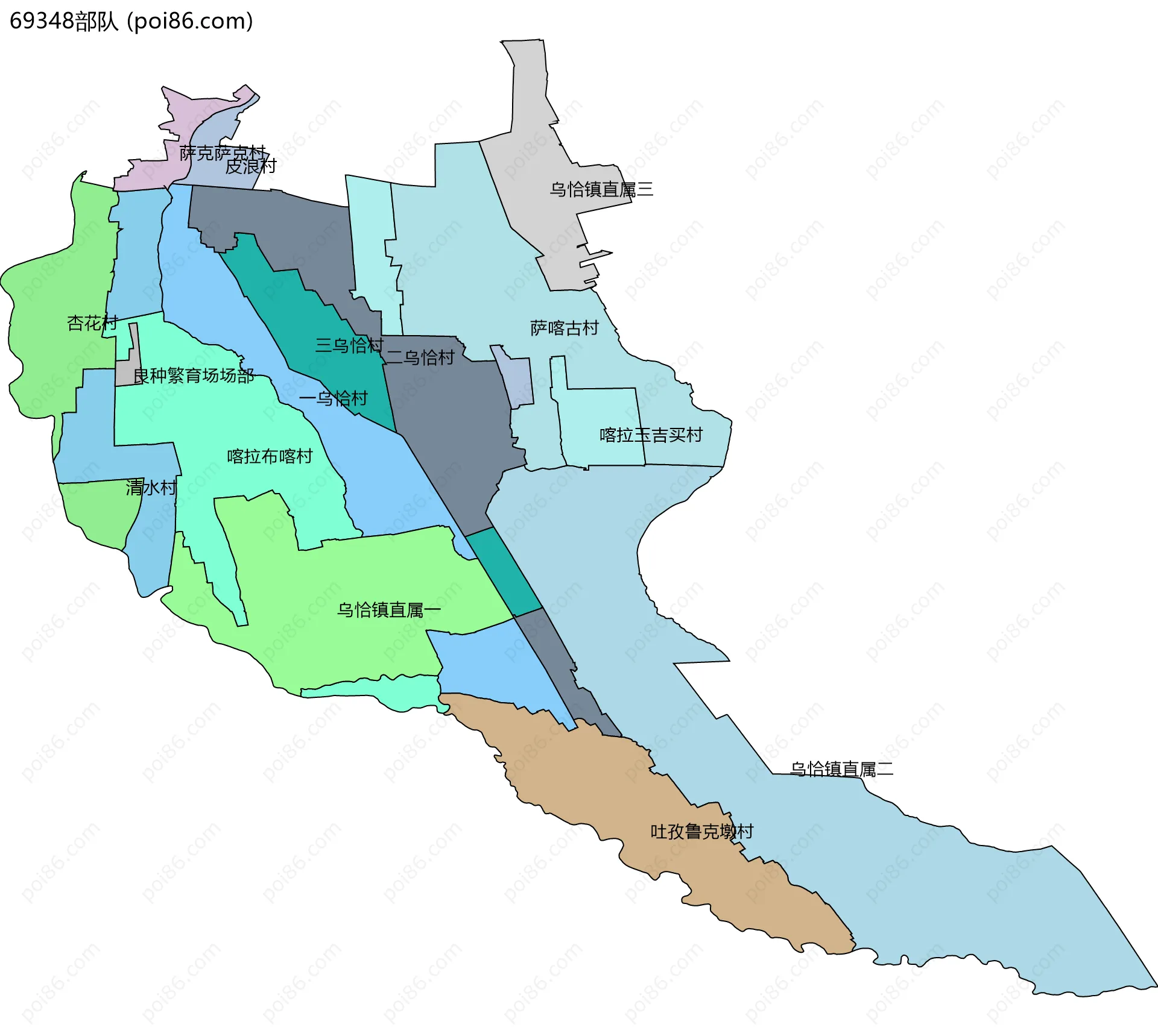69348部队边界地图(五级行政区划)