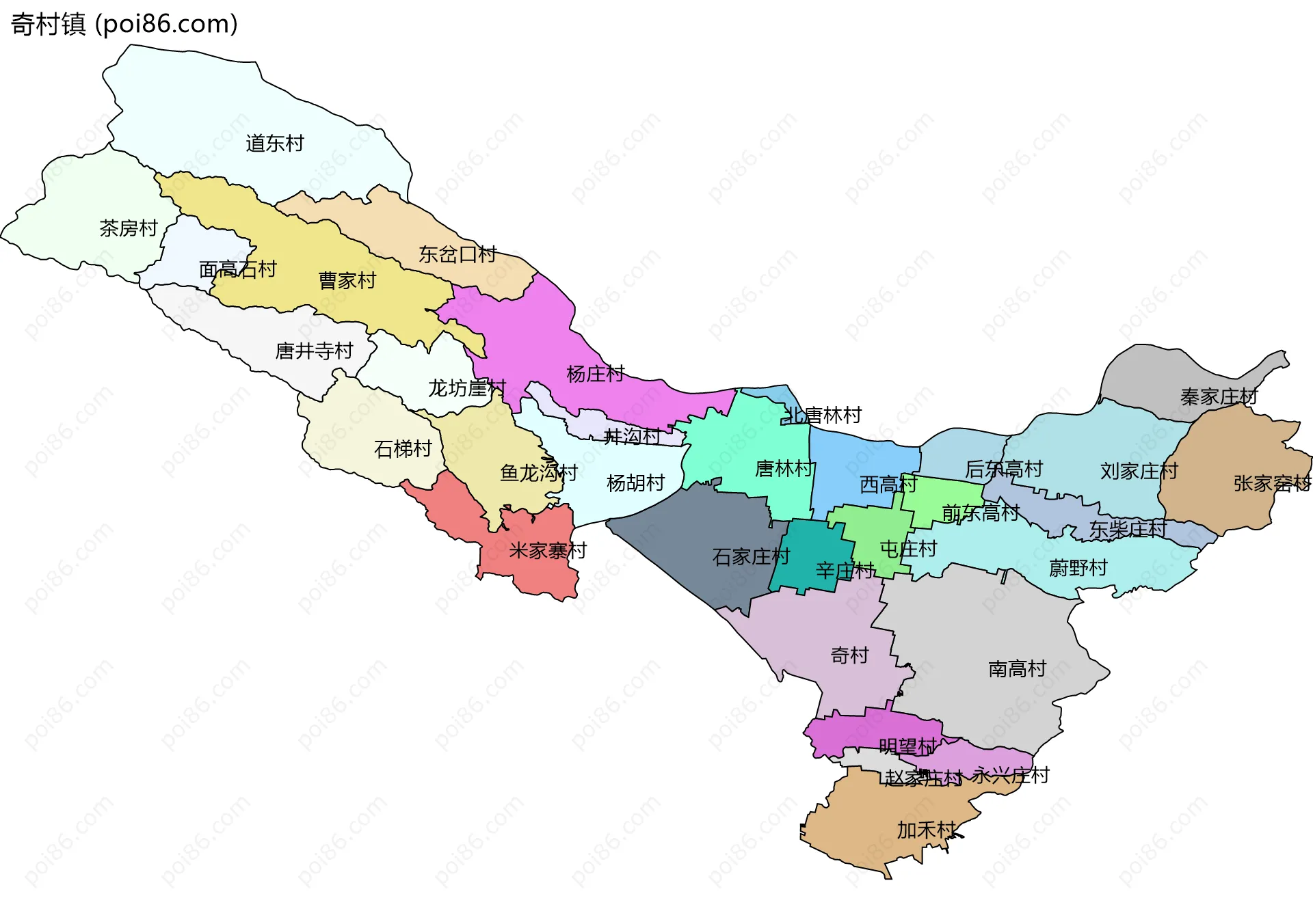 奇村镇边界地图(五级行政区划)