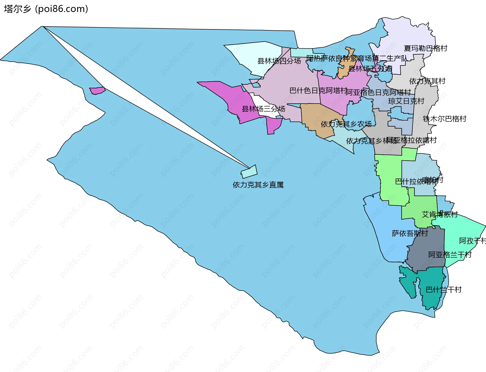 塔尔乡边界地图(五级行政区划)