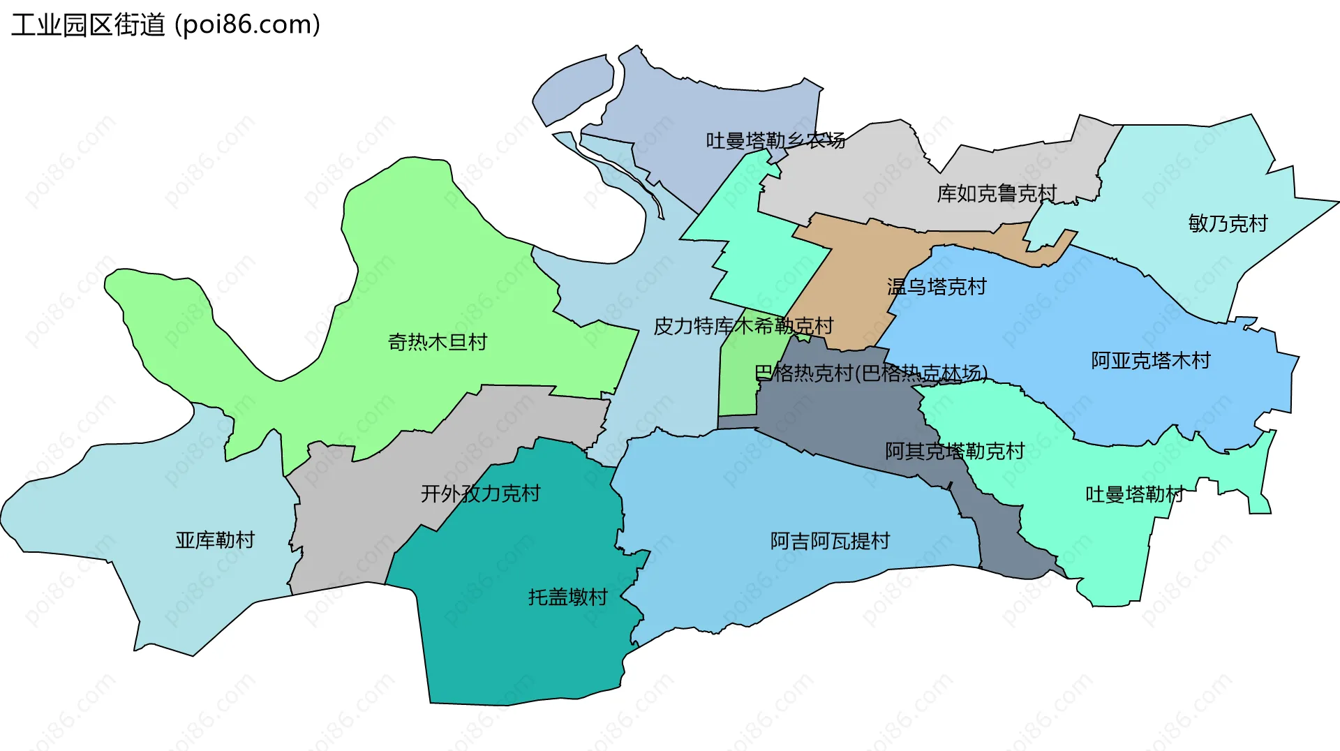 工业园区街道边界地图(五级行政区划)