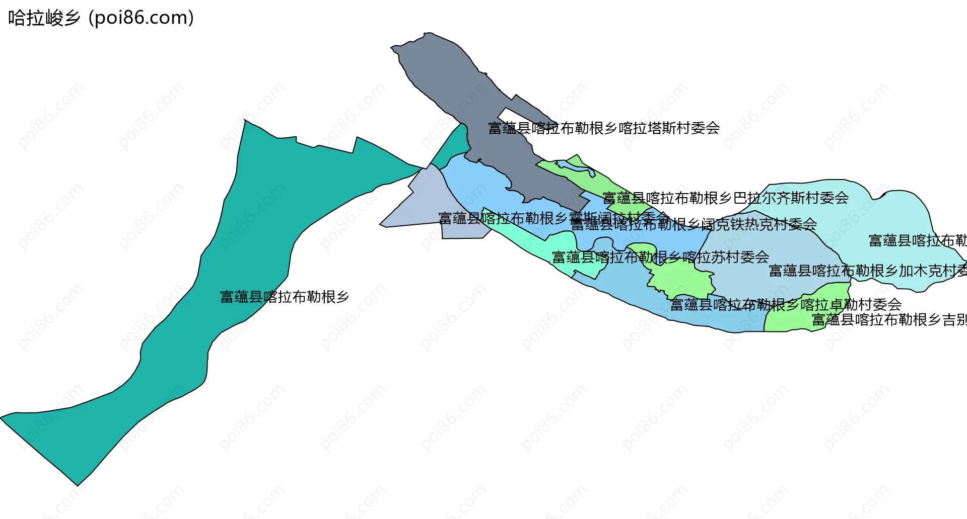 哈拉峻乡边界地图(五级行政区划)