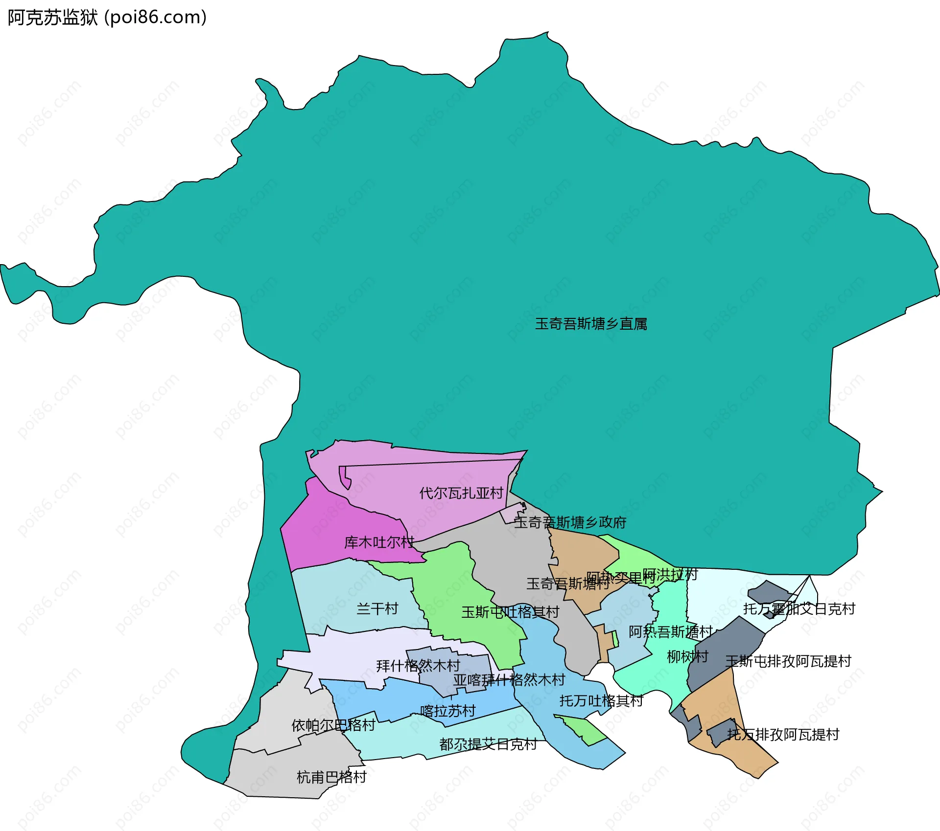 阿克苏监狱边界地图(五级行政区划)