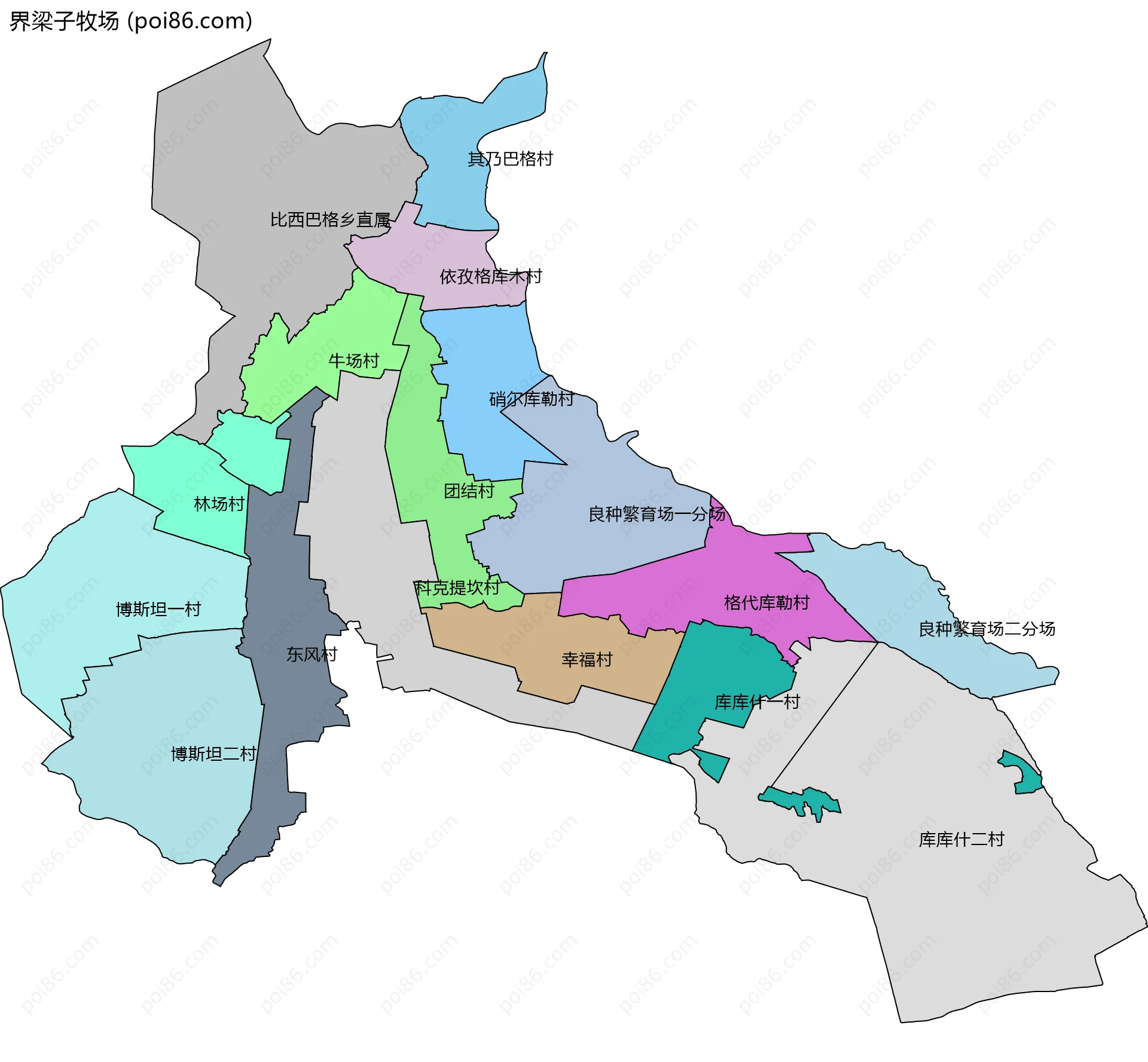 界梁子牧场边界地图(五级行政区划)