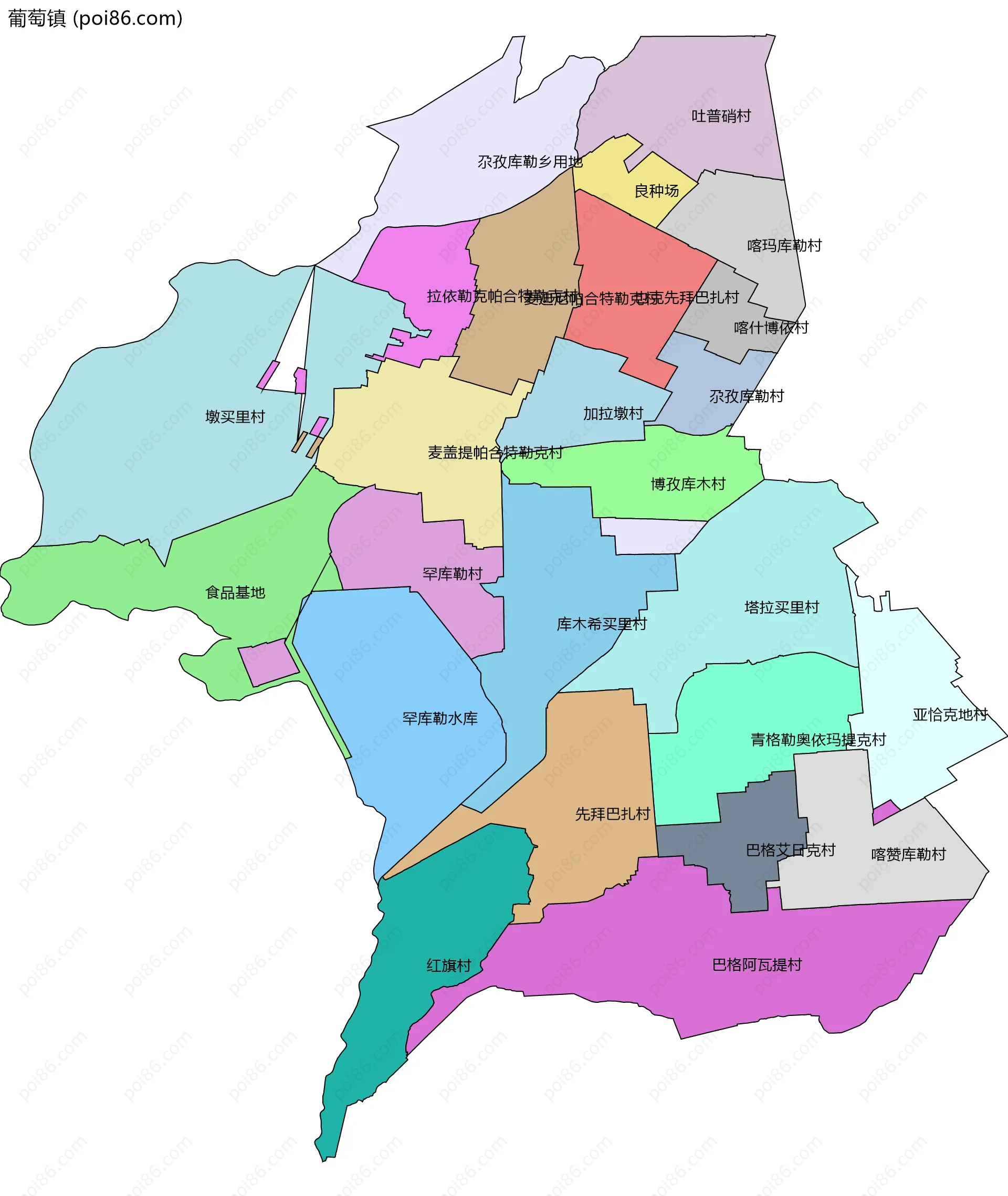 葡萄镇边界地图(五级行政区划)