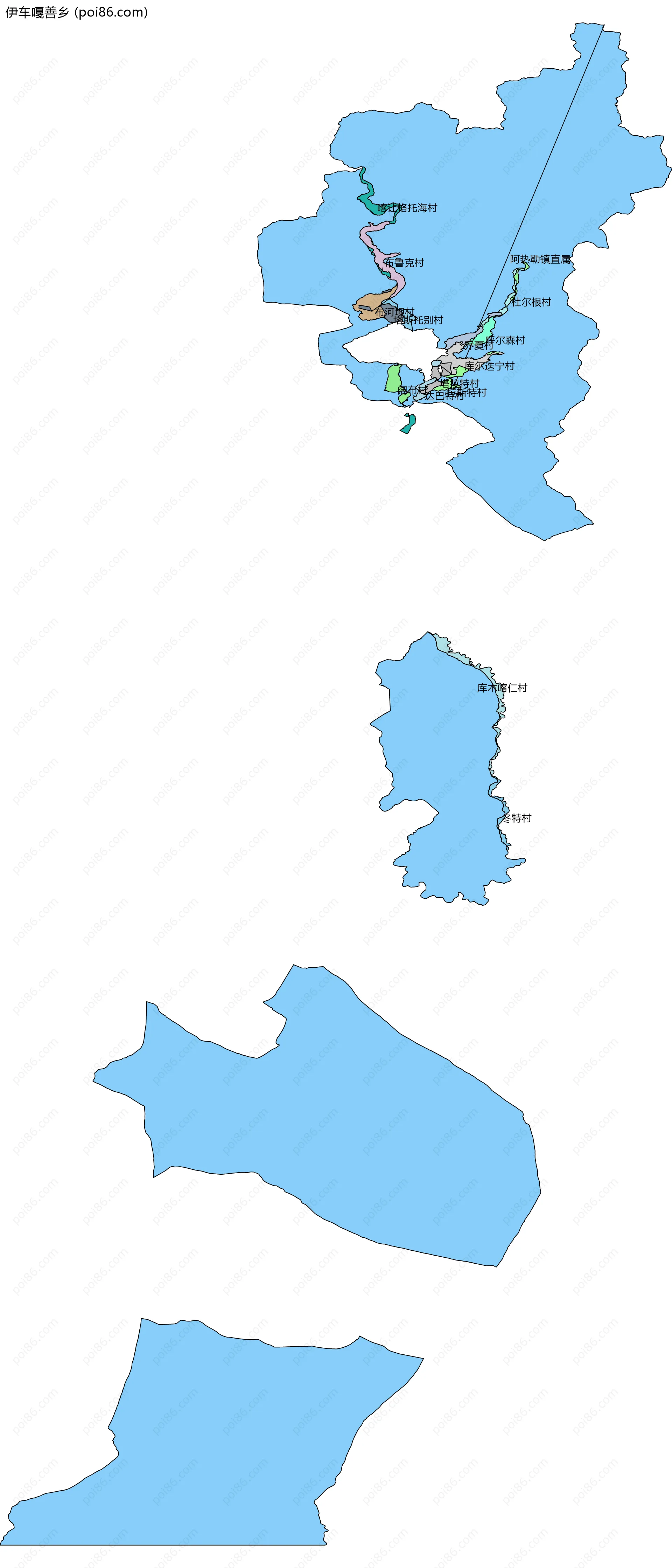 伊车嘎善乡边界地图(五级行政区划)