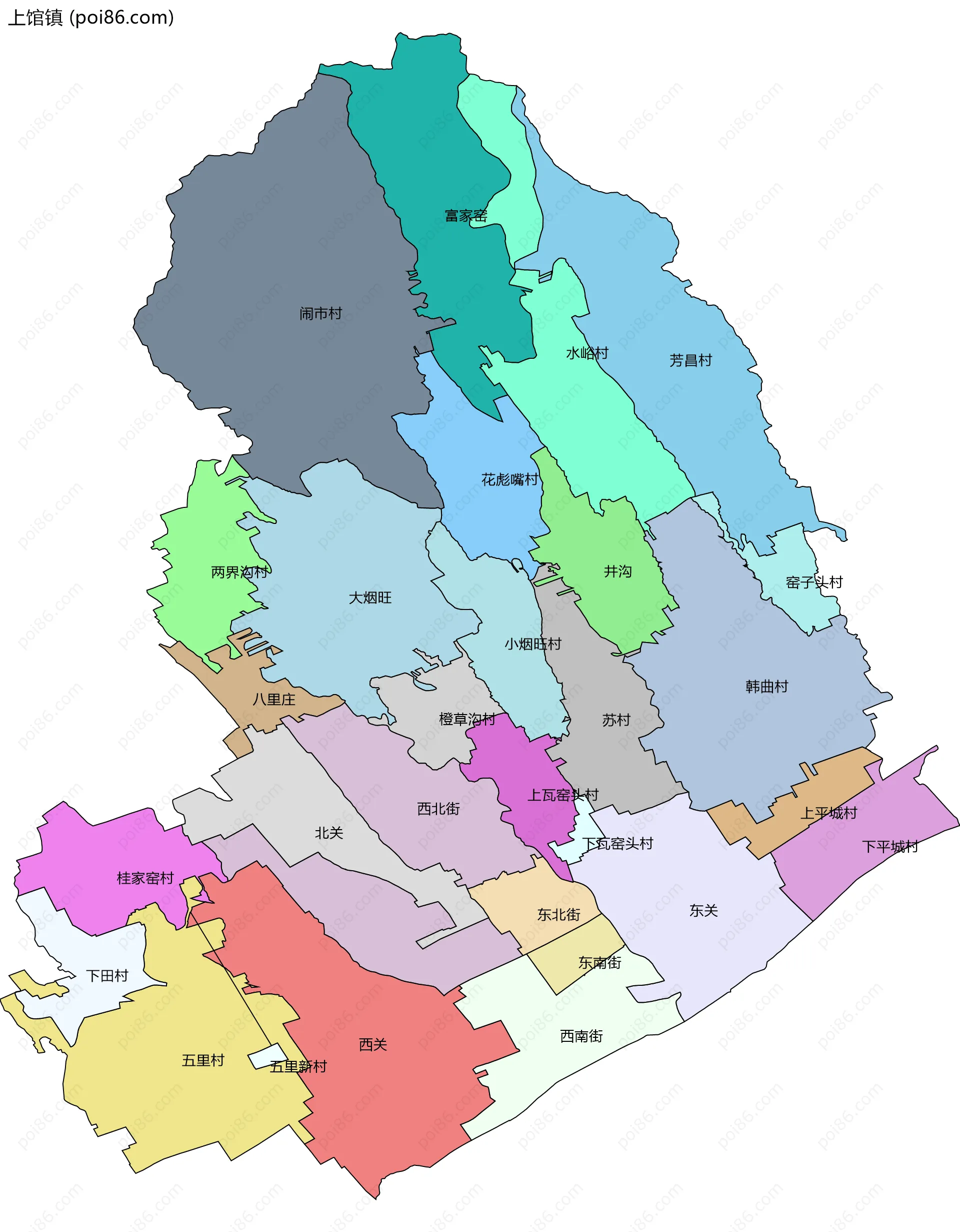 上馆镇边界地图(五级行政区划)