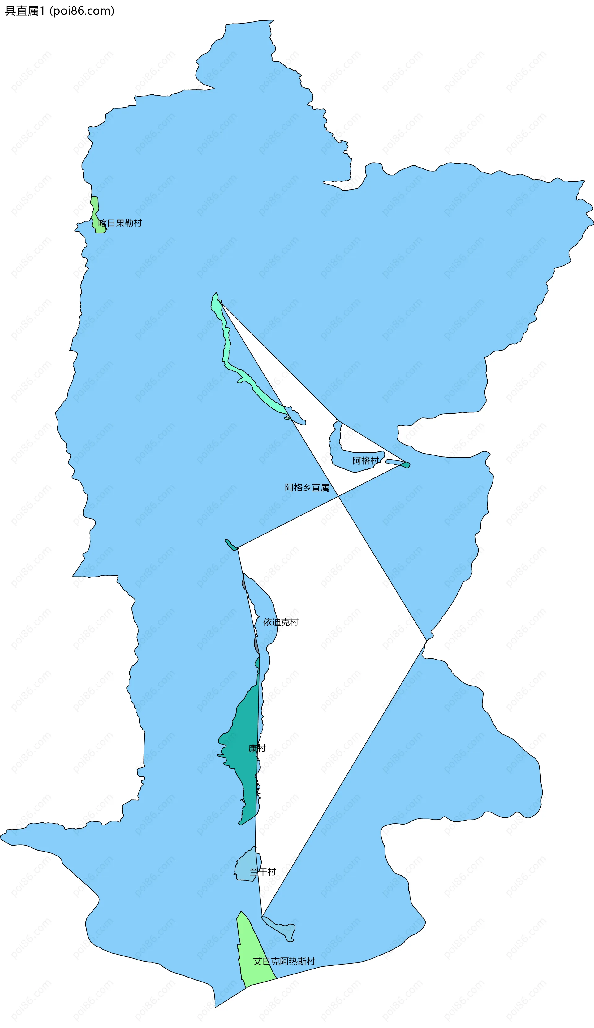 县直属1边界地图(五级行政区划)