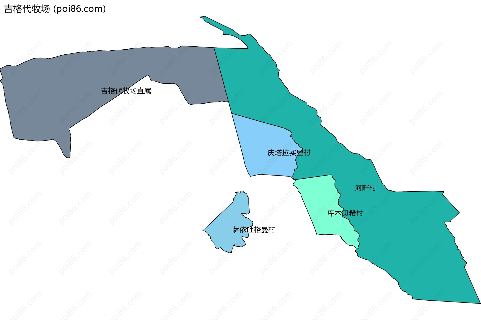 吉格代牧场边界地图(五级行政区划)