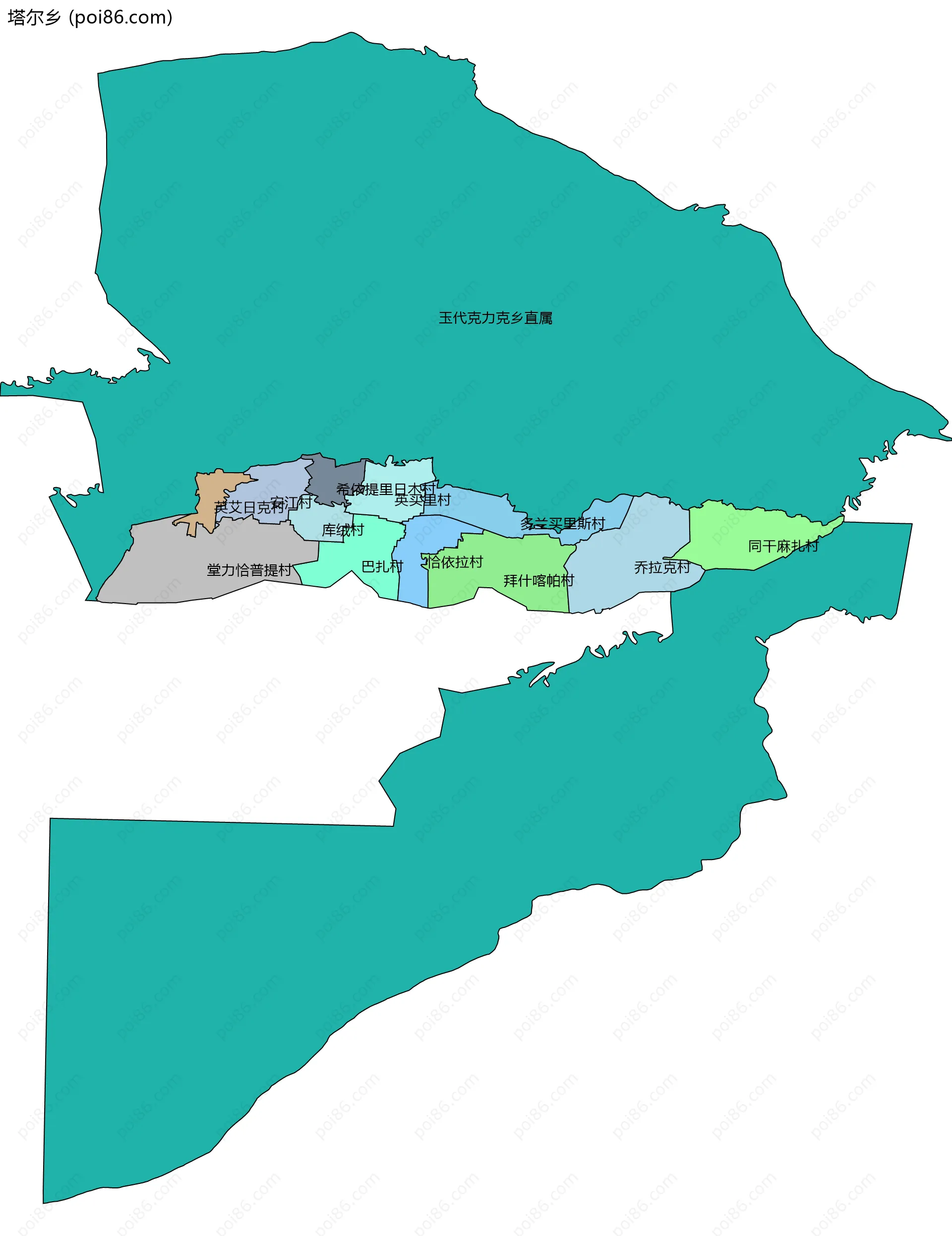 塔尔乡边界地图(五级行政区划)