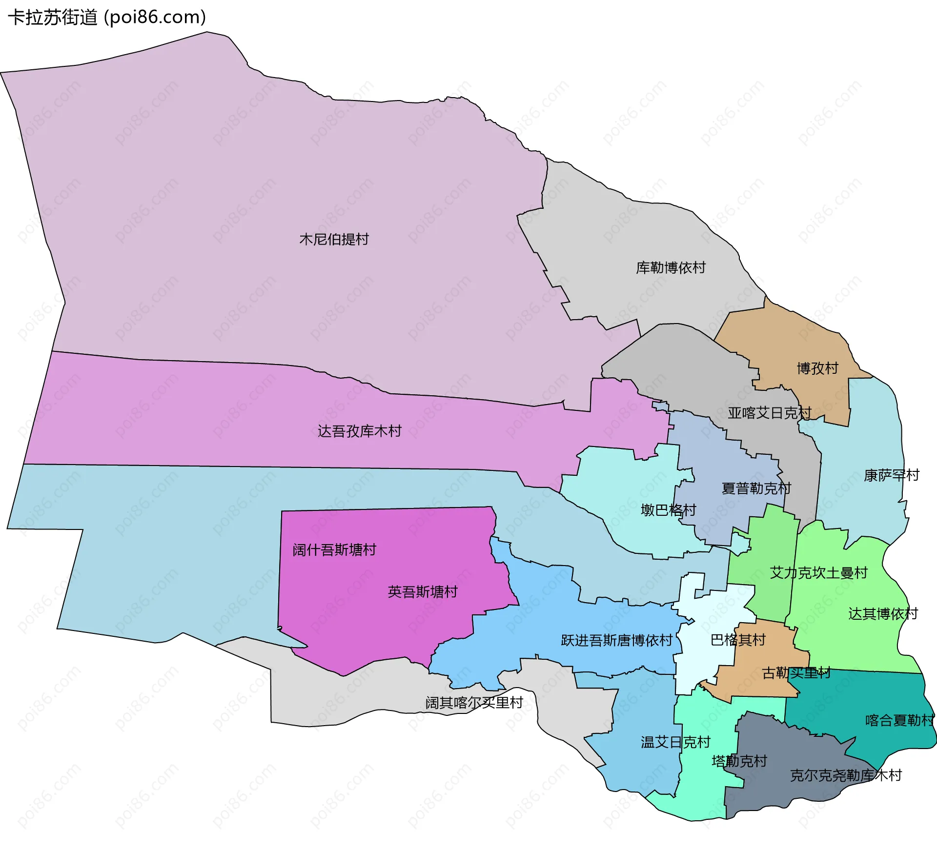 卡拉苏街道边界地图(五级行政区划)