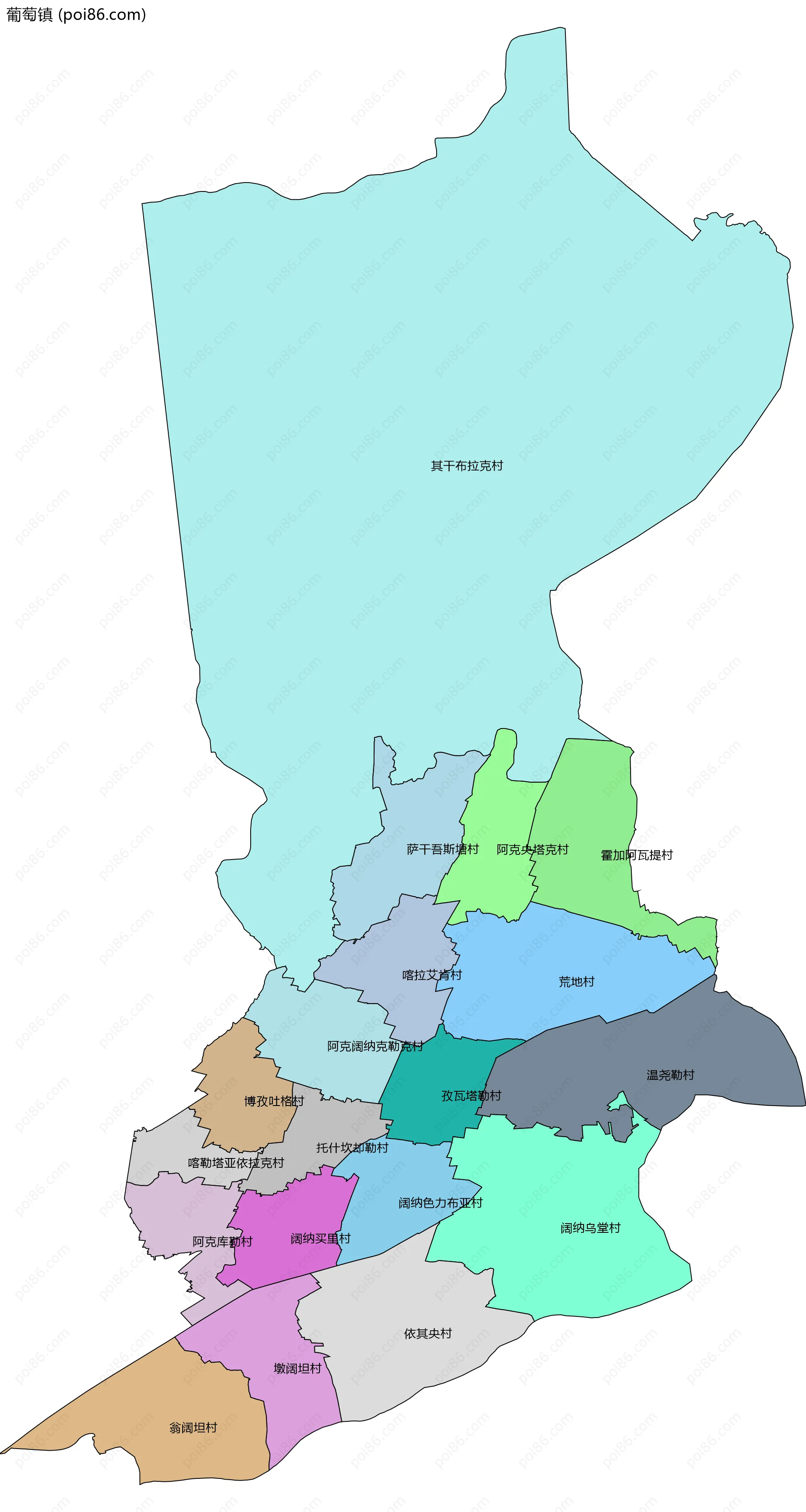 葡萄镇边界地图(五级行政区划)