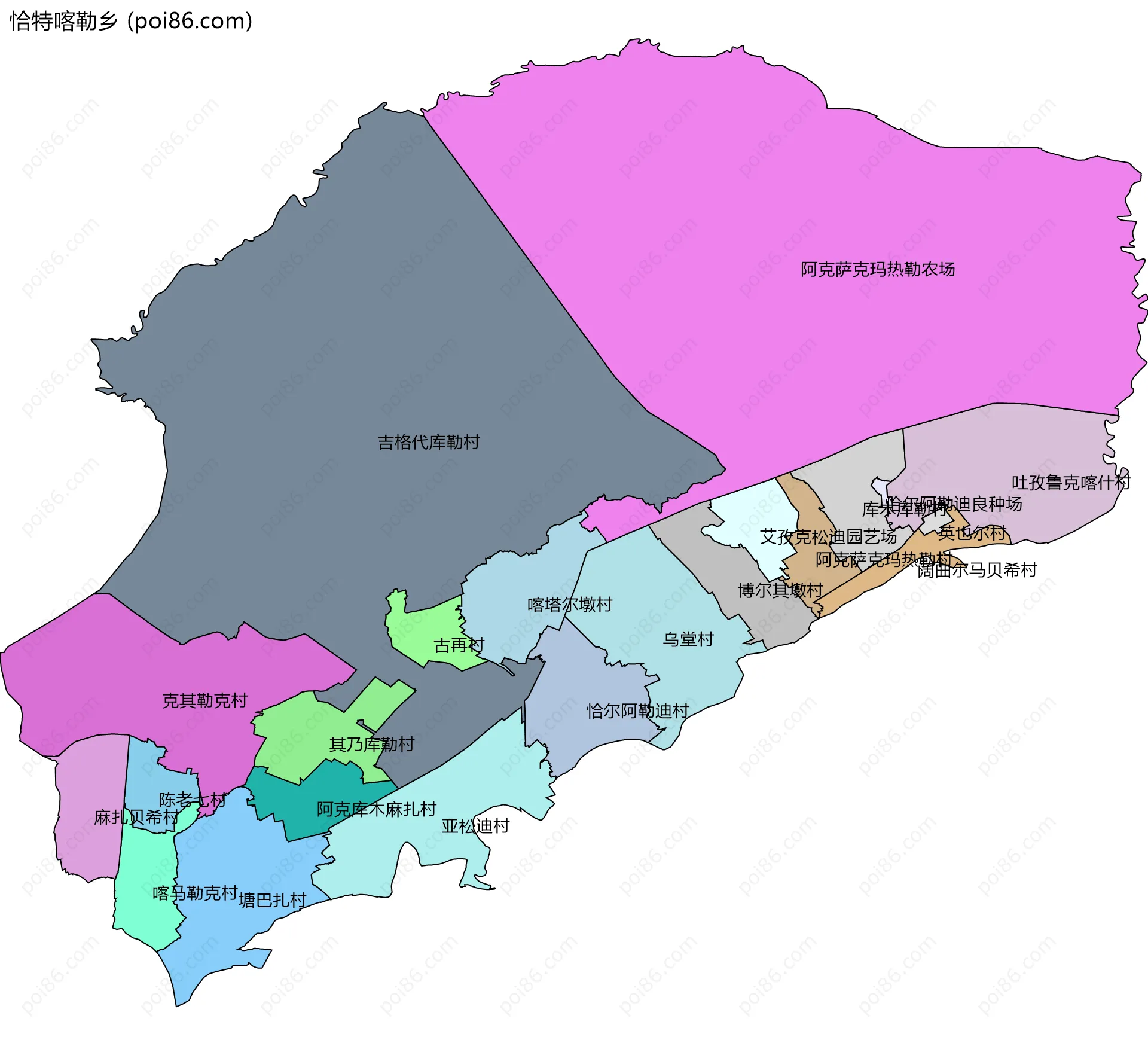 恰特喀勒乡边界地图(五级行政区划)