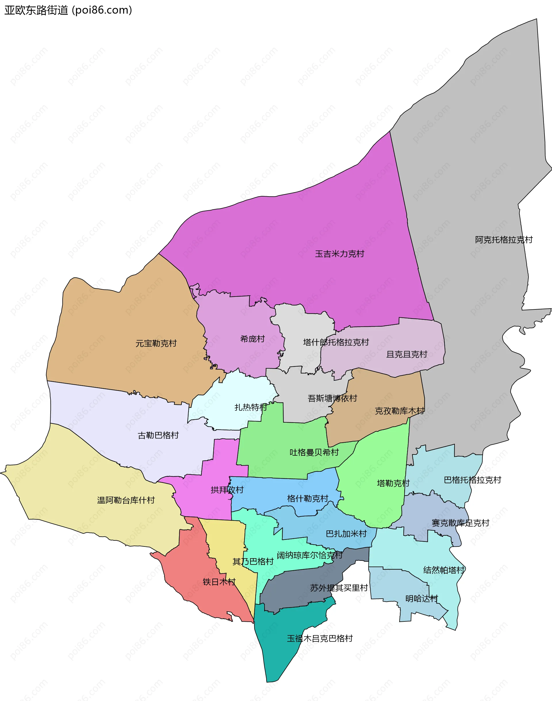 亚欧东路街道边界地图(五级行政区划)