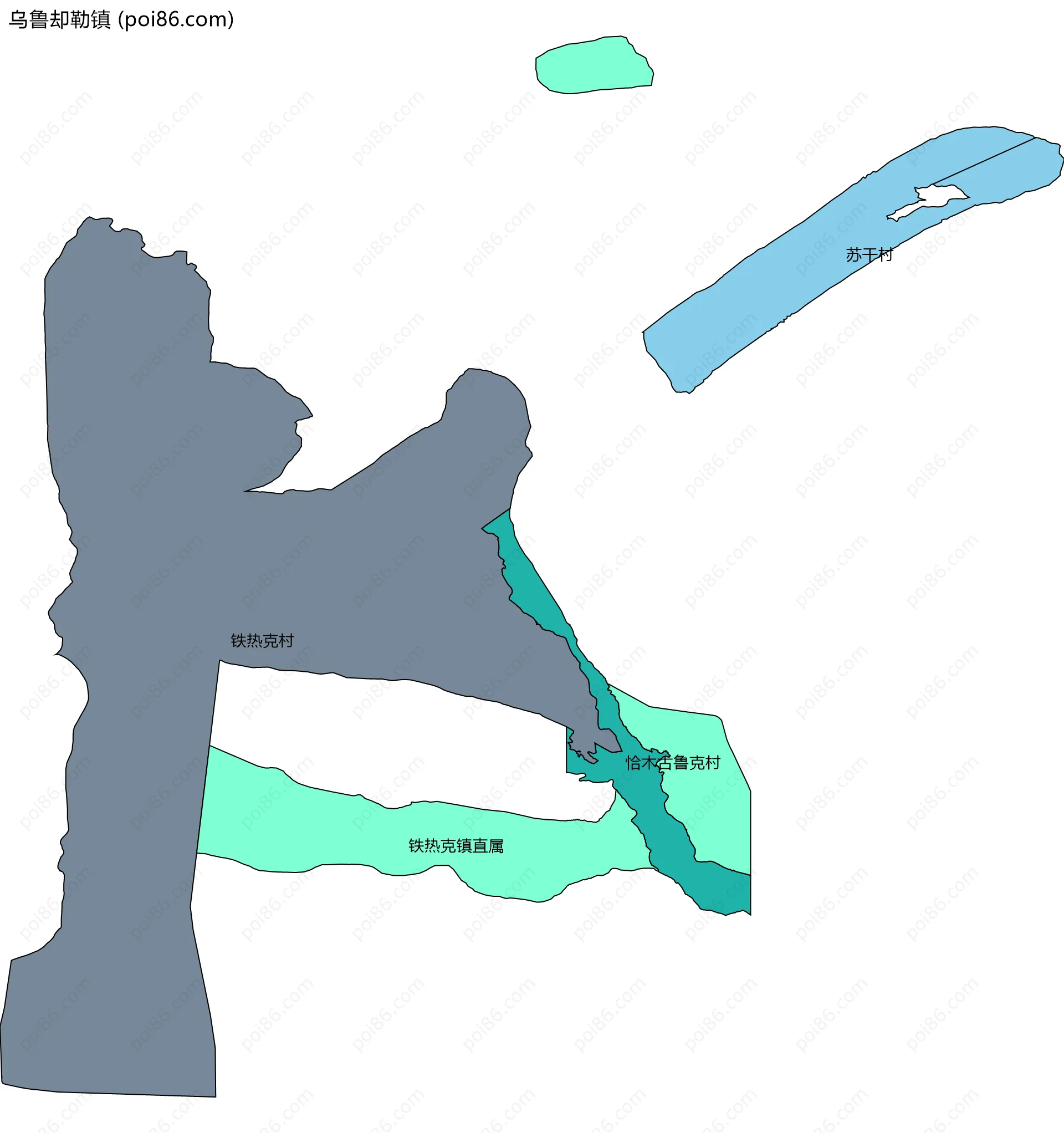 乌鲁却勒镇边界地图(五级行政区划)