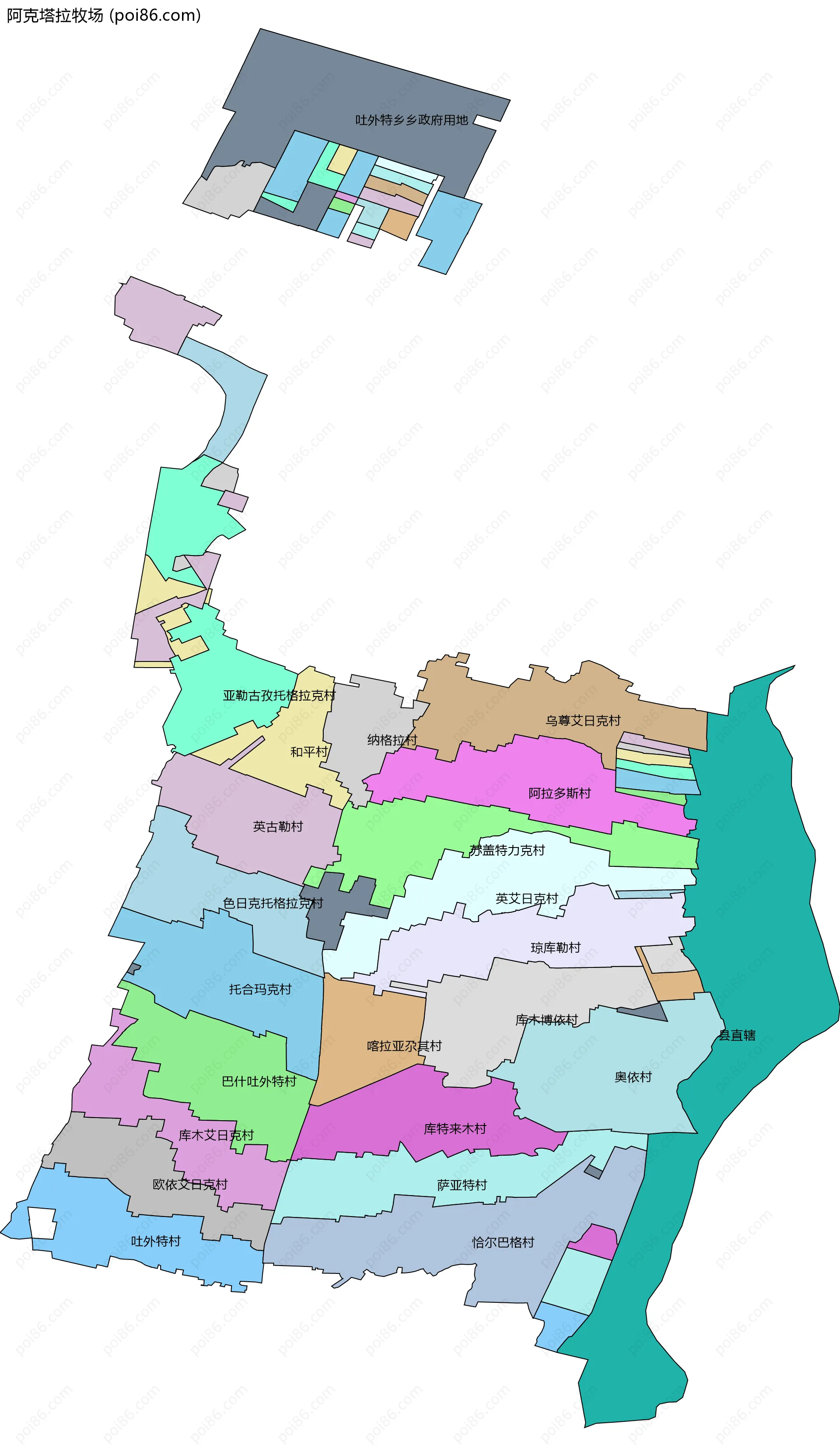 阿克塔拉牧场边界地图(五级行政区划)