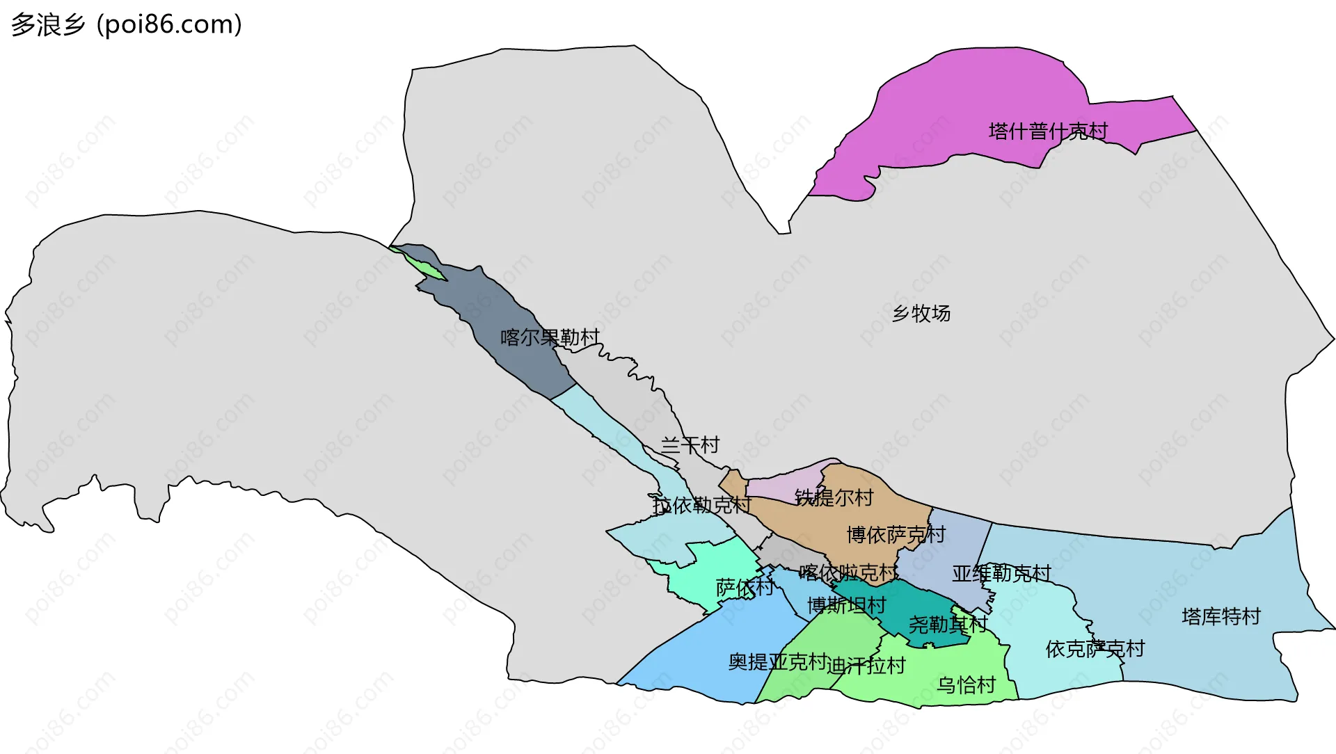 多浪乡边界地图(五级行政区划)