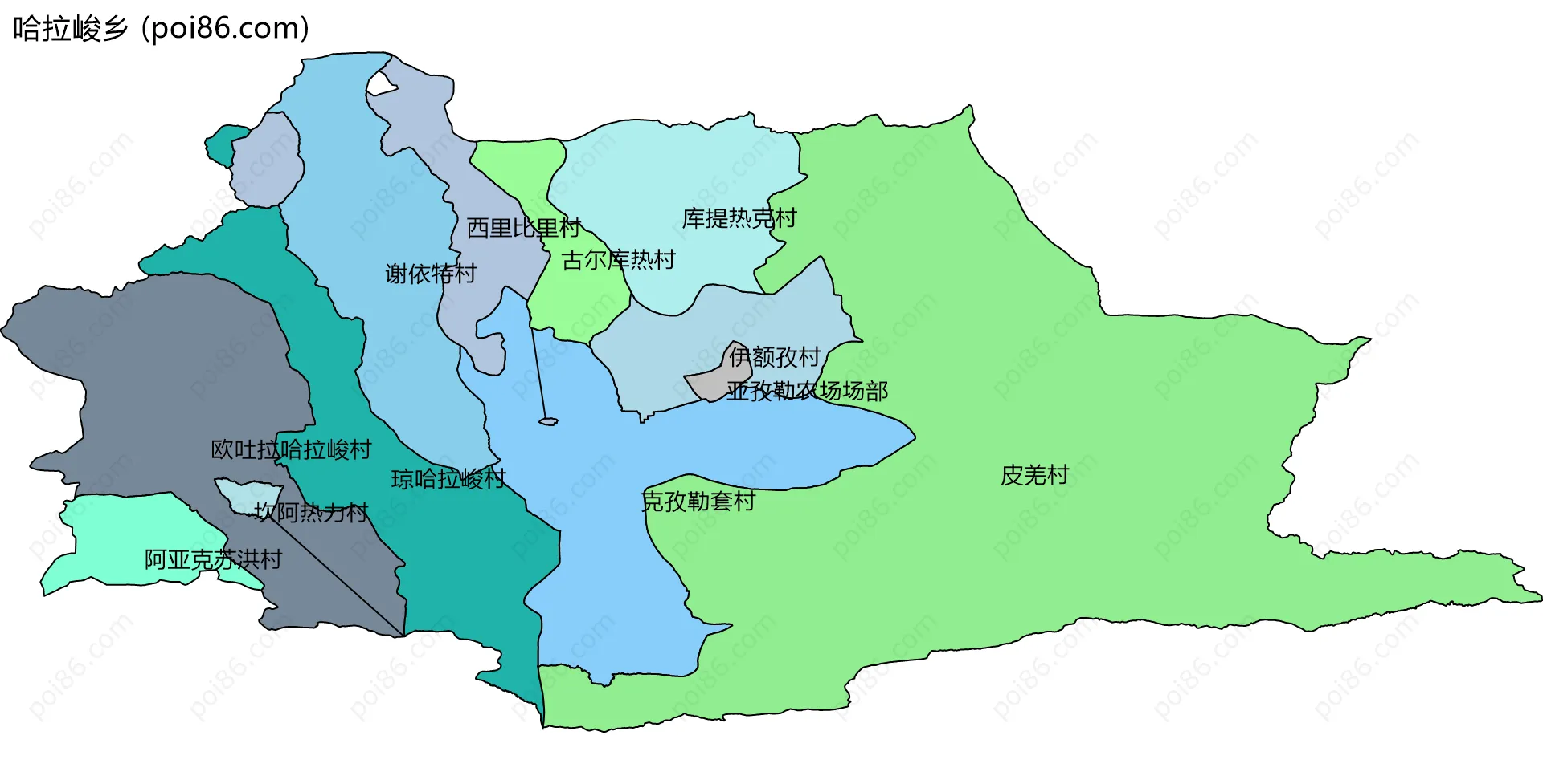 哈拉峻乡边界地图(五级行政区划)
