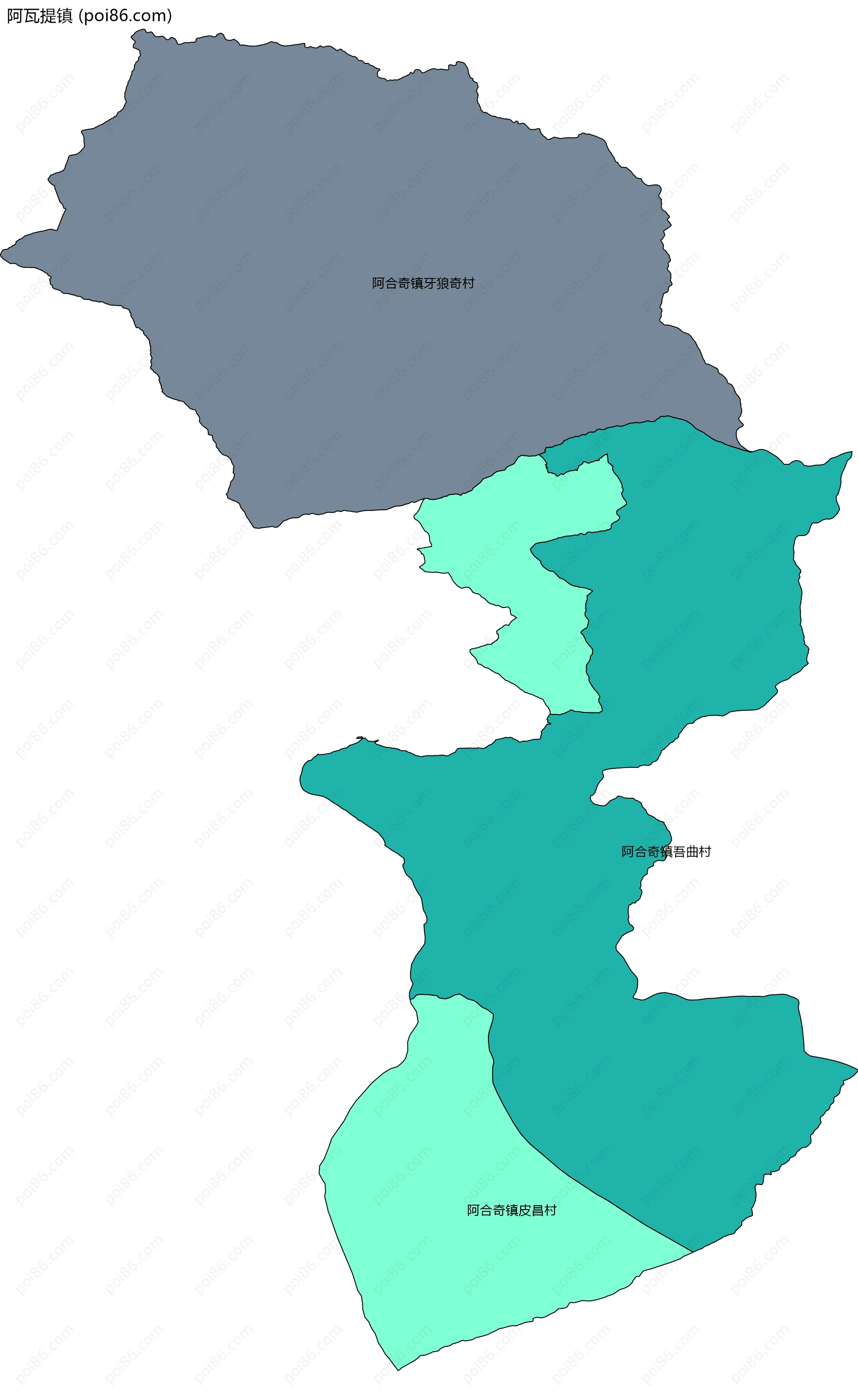 阿瓦提镇边界地图(五级行政区划)