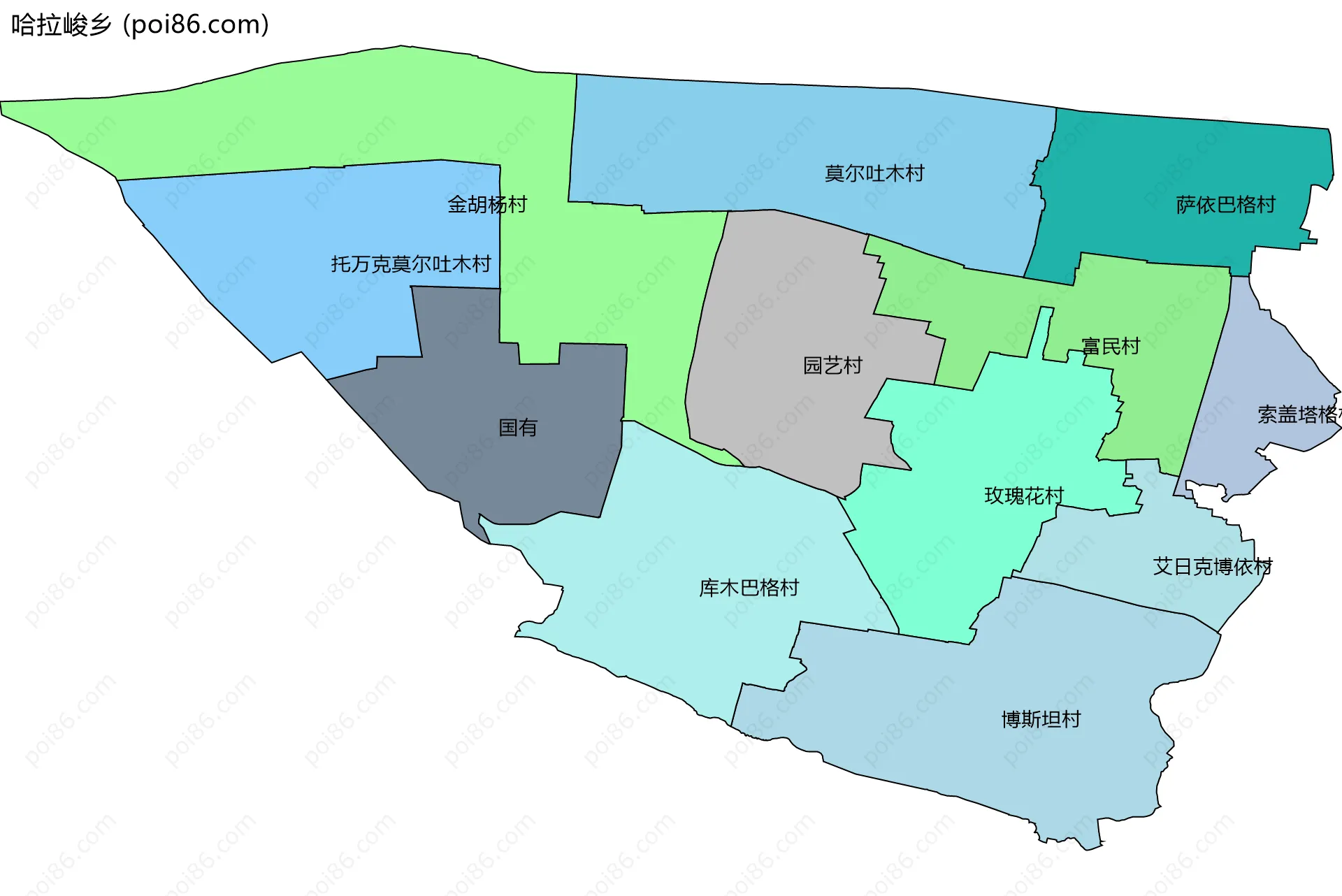 哈拉峻乡边界地图(五级行政区划)