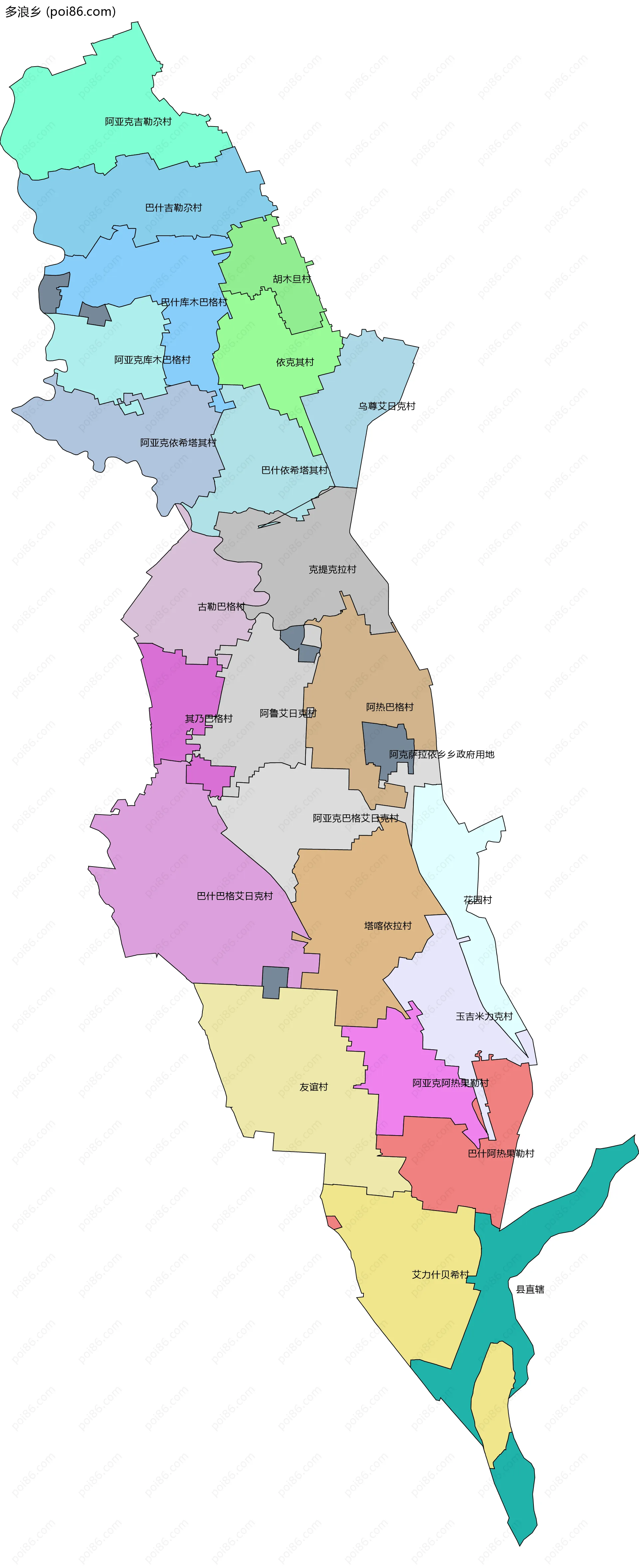 多浪乡边界地图(五级行政区划)