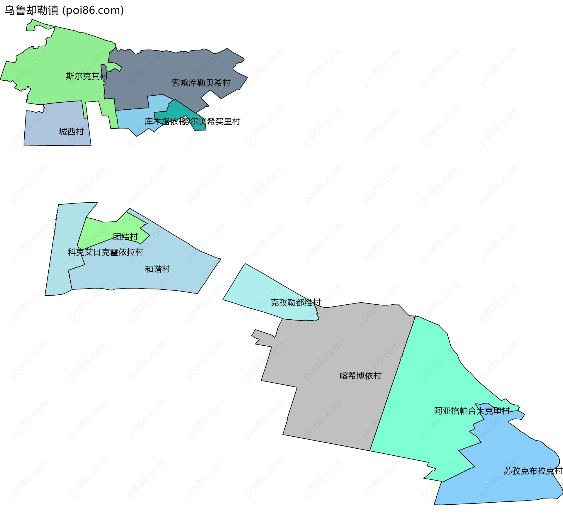 乌鲁却勒镇边界地图(五级行政区划)