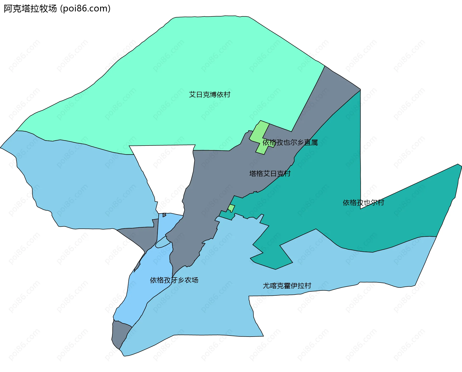 阿克塔拉牧场边界地图(五级行政区划)