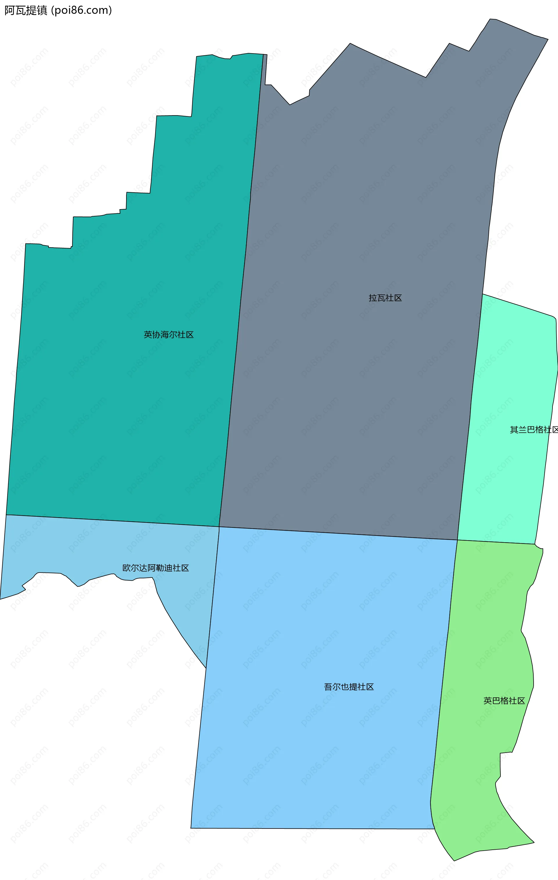 阿瓦提镇边界地图(五级行政区划)