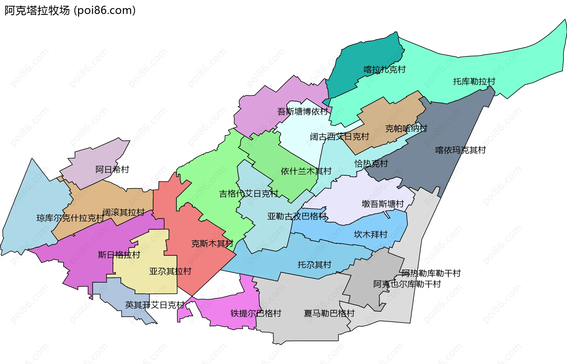 阿克塔拉牧场边界地图(五级行政区划)
