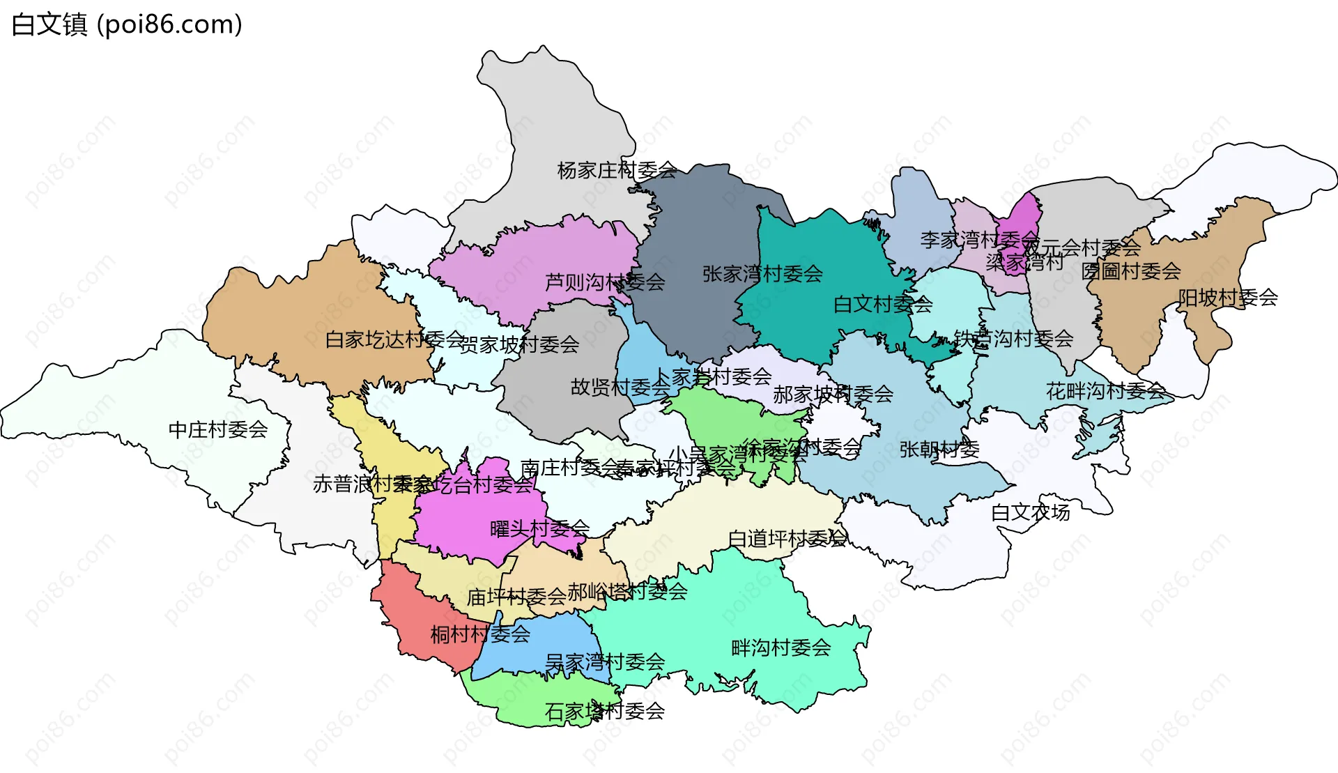 白文镇边界地图(五级行政区划)