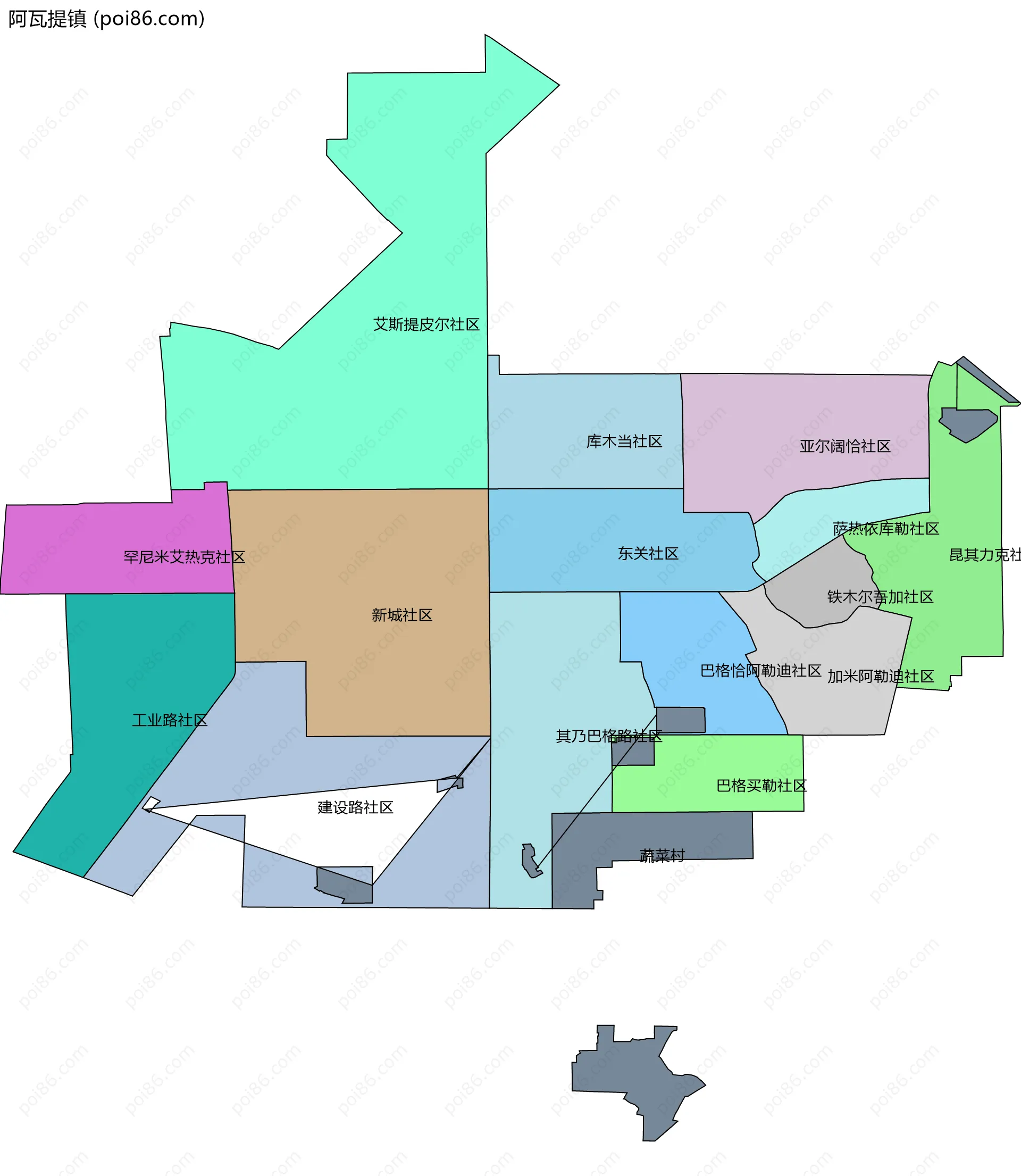 阿瓦提镇边界地图(五级行政区划)