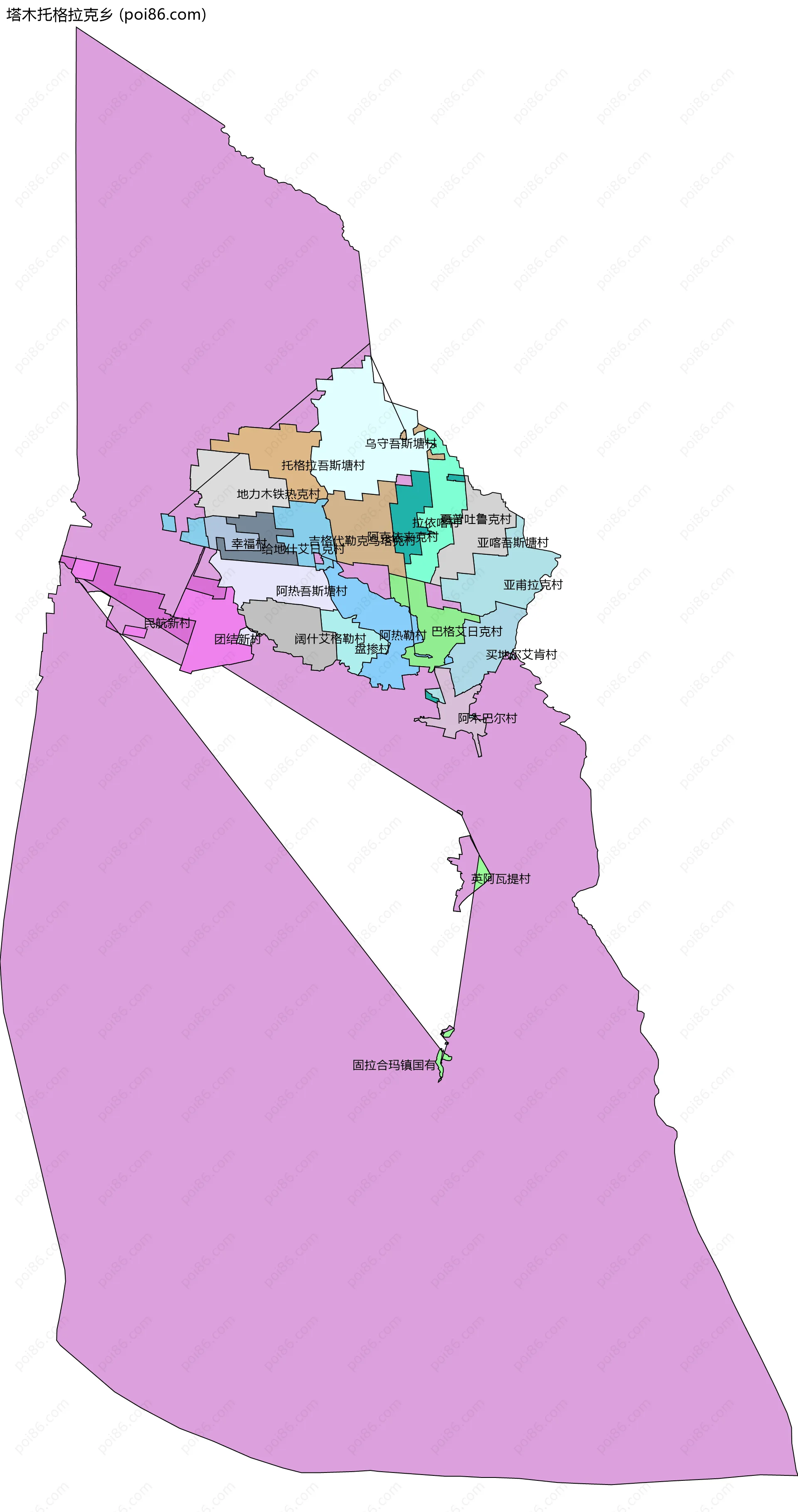 塔木托格拉克乡边界地图(五级行政区划)