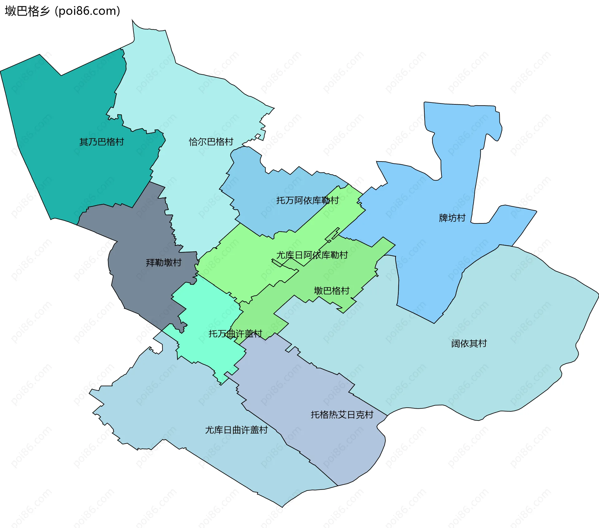 墩巴格乡边界地图(五级行政区划)