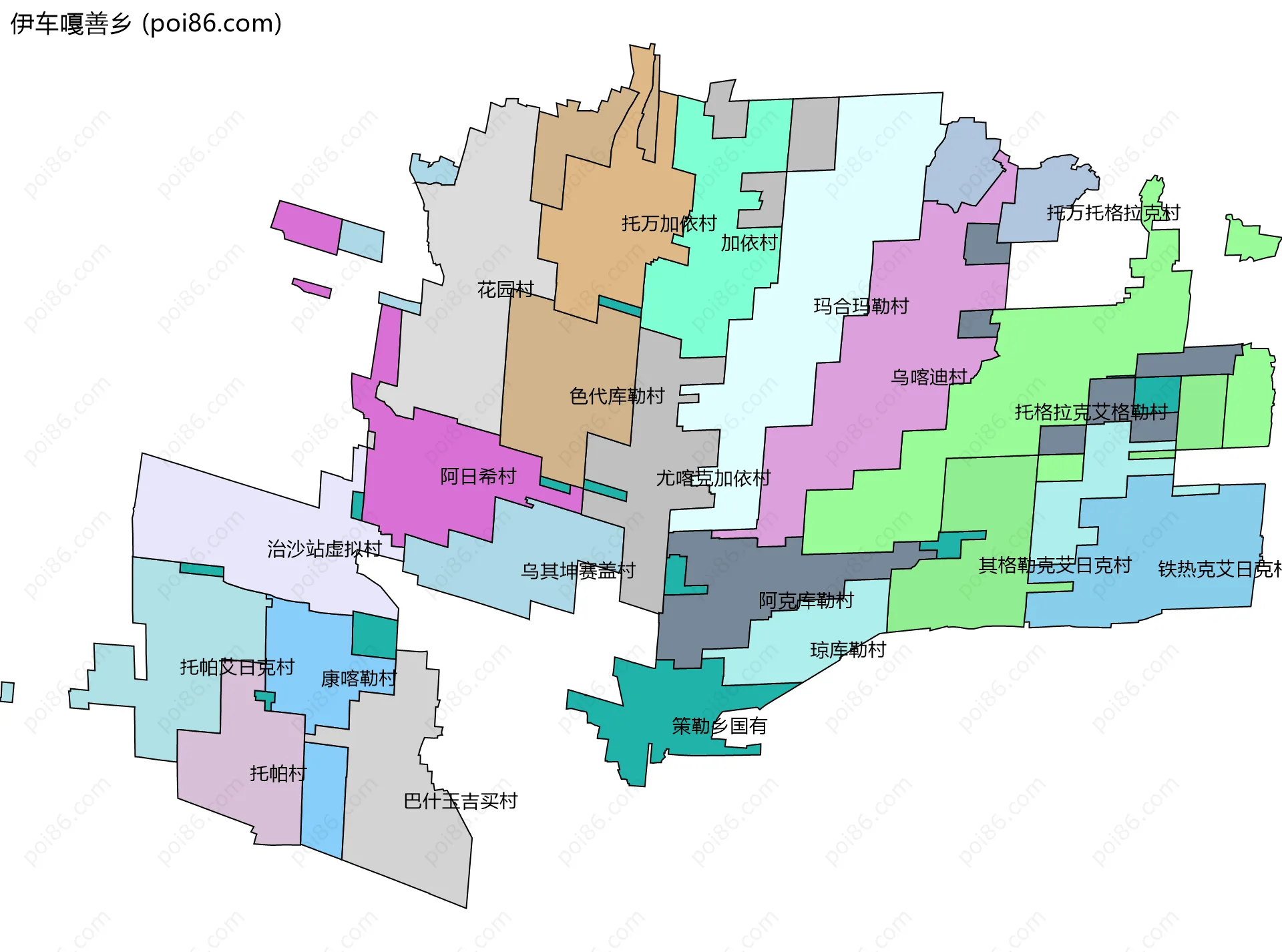 伊车嘎善乡边界地图(五级行政区划)