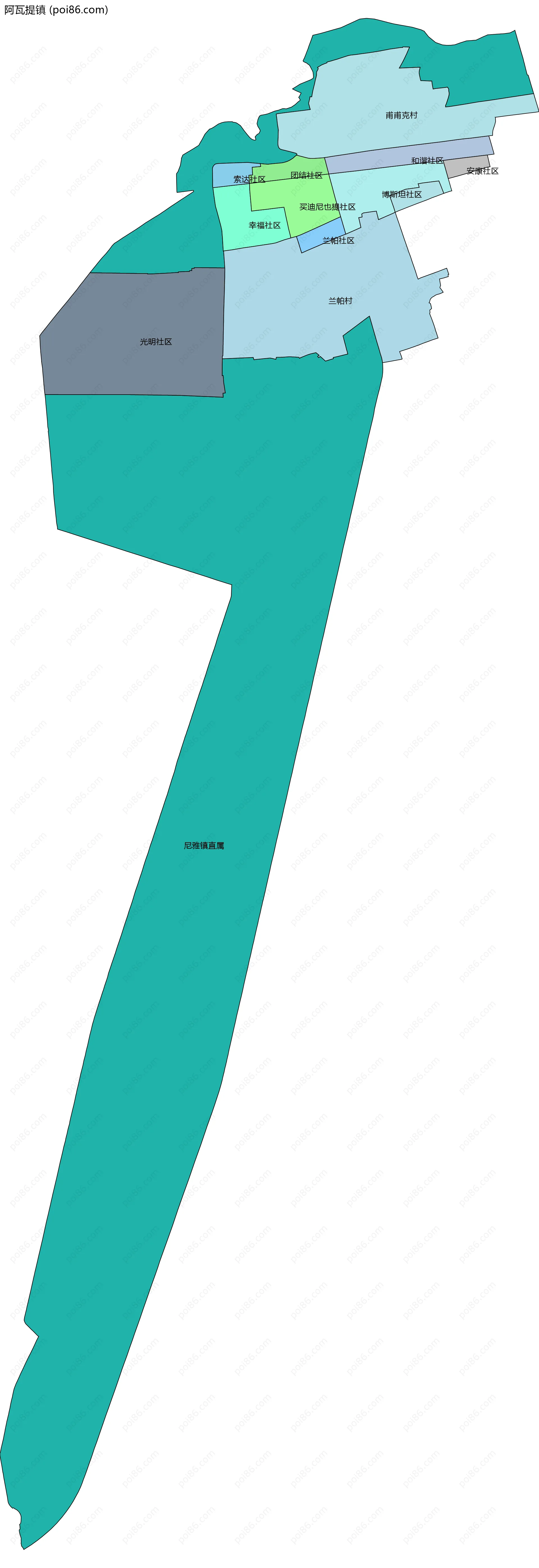 阿瓦提镇边界地图(五级行政区划)