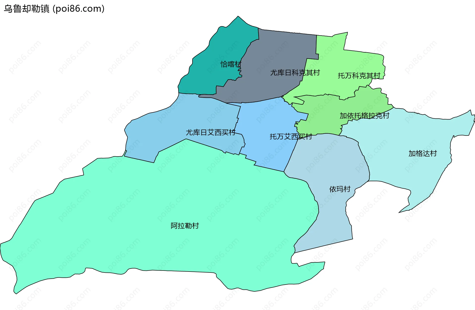 乌鲁却勒镇边界地图(五级行政区划)